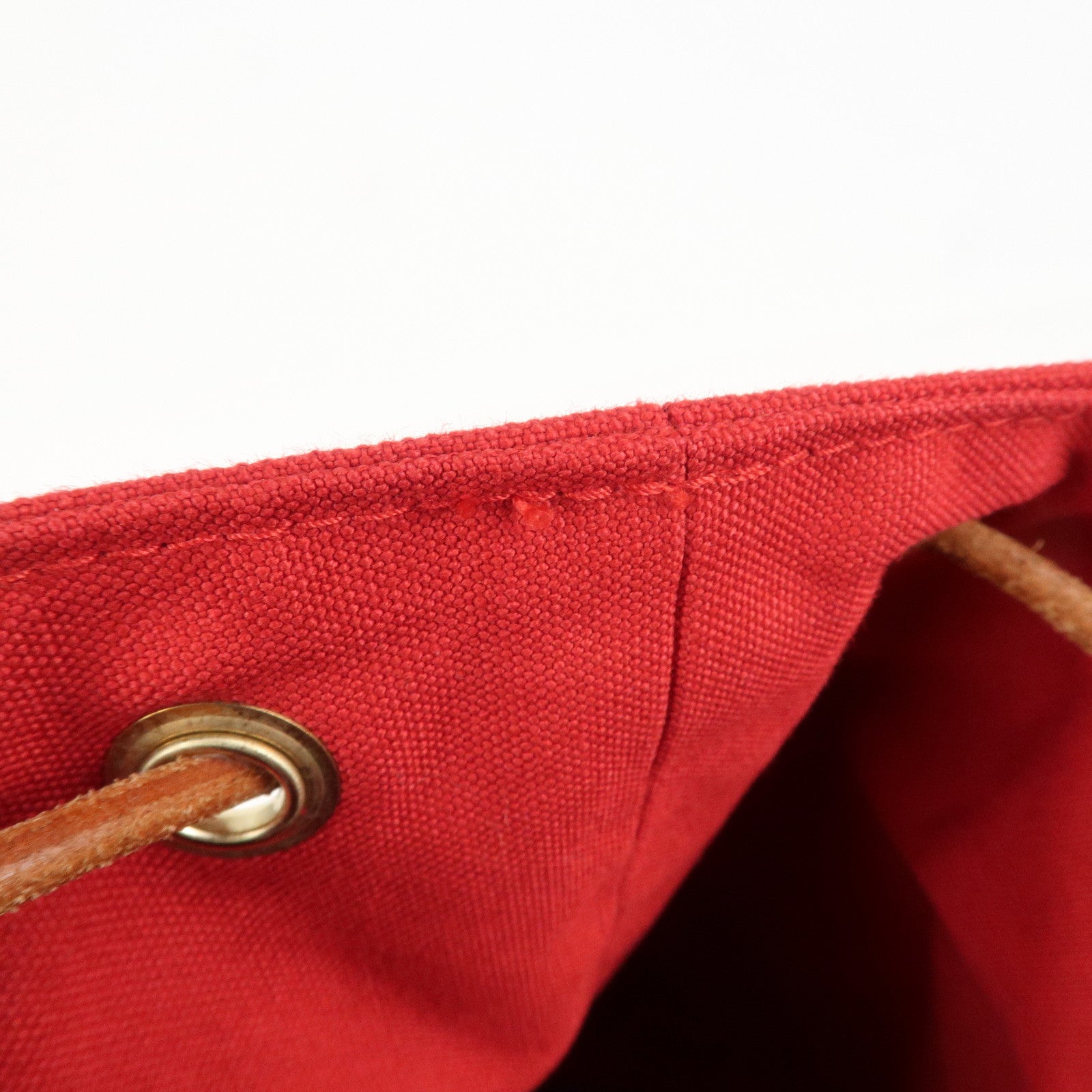 HERMES Canvas Leather Polochon Mimile PM Drawstring Bag Red
