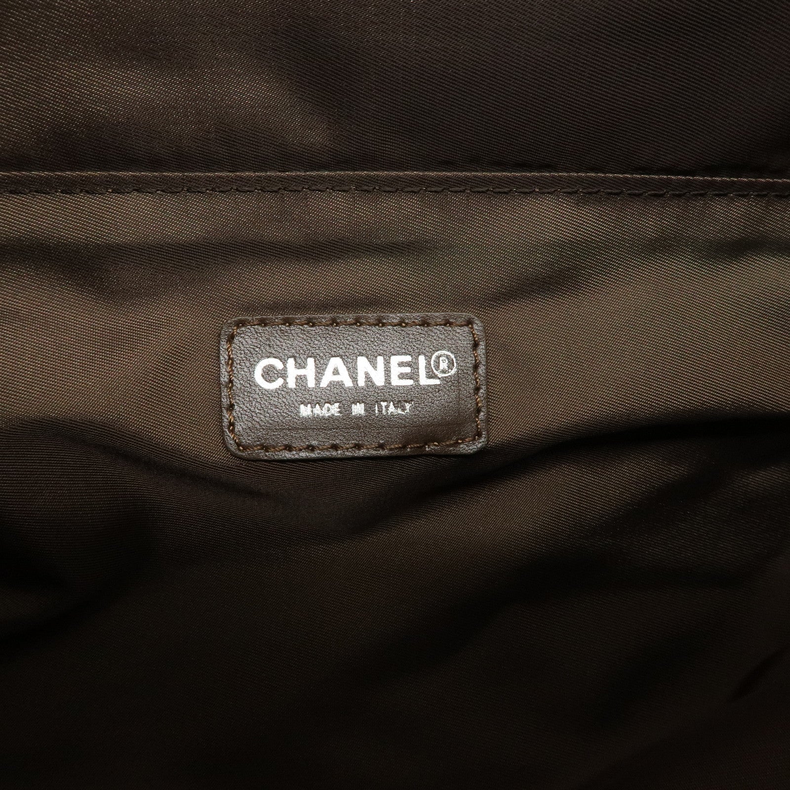 CCHANEL New Travel Line Nylon Jacquard Leather Vanity Bag Khaki A15829 Used