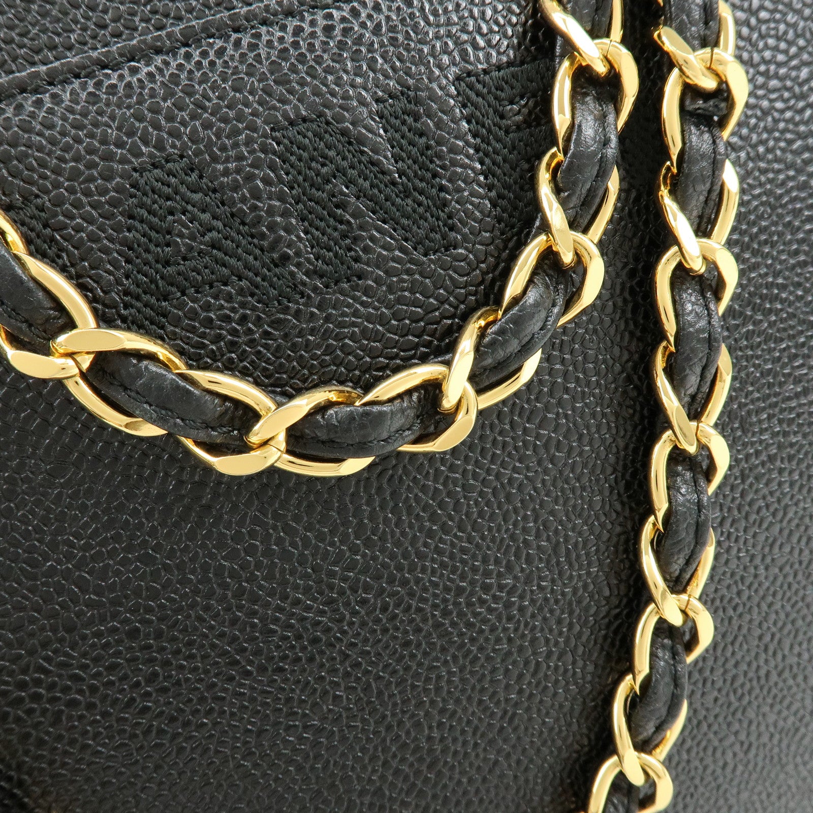CHANEL Caviarskin Tote Bag Hand Bag Black A08913