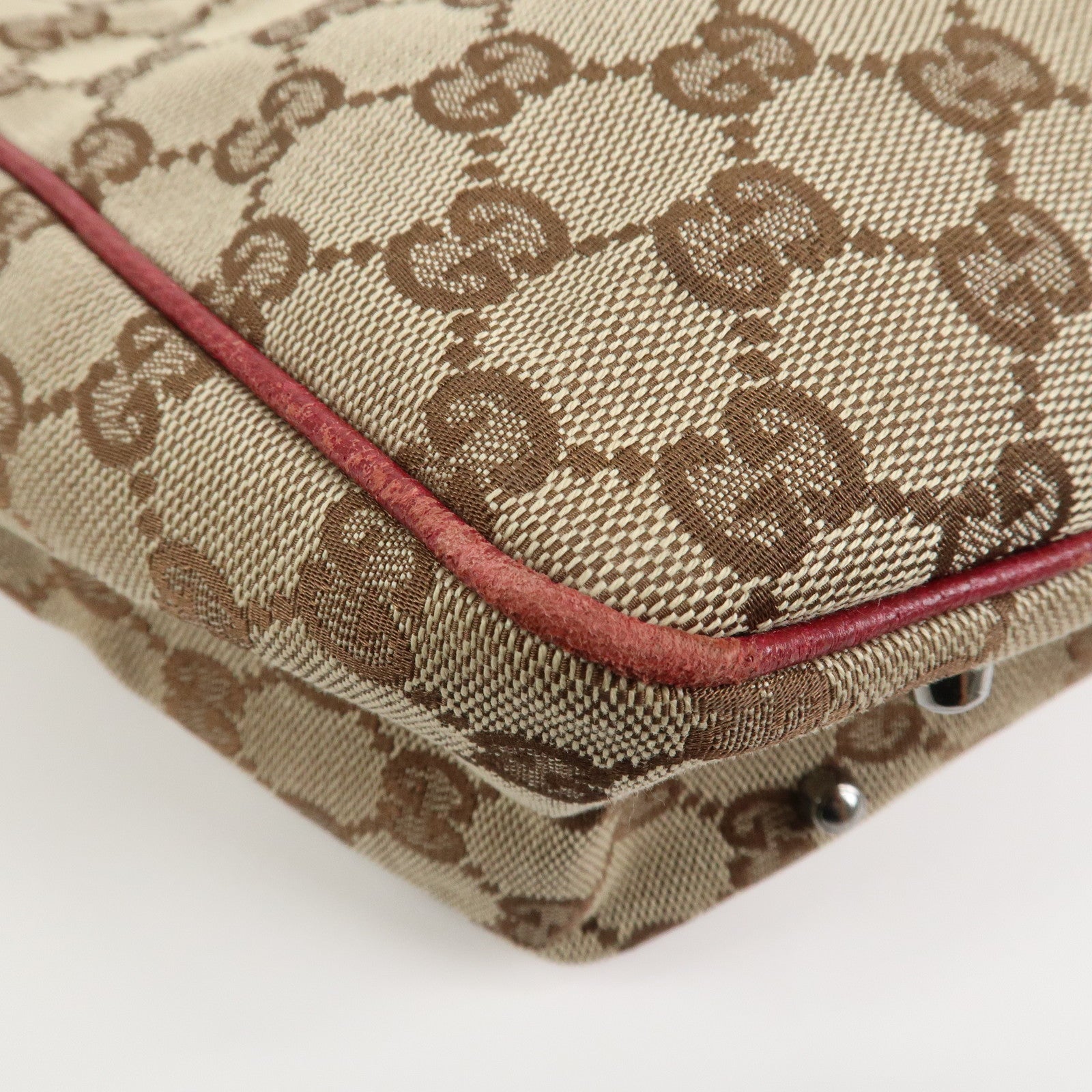 GUCCI GG Canvas Leather Hand Bag Tote Bag Beige Red 113019