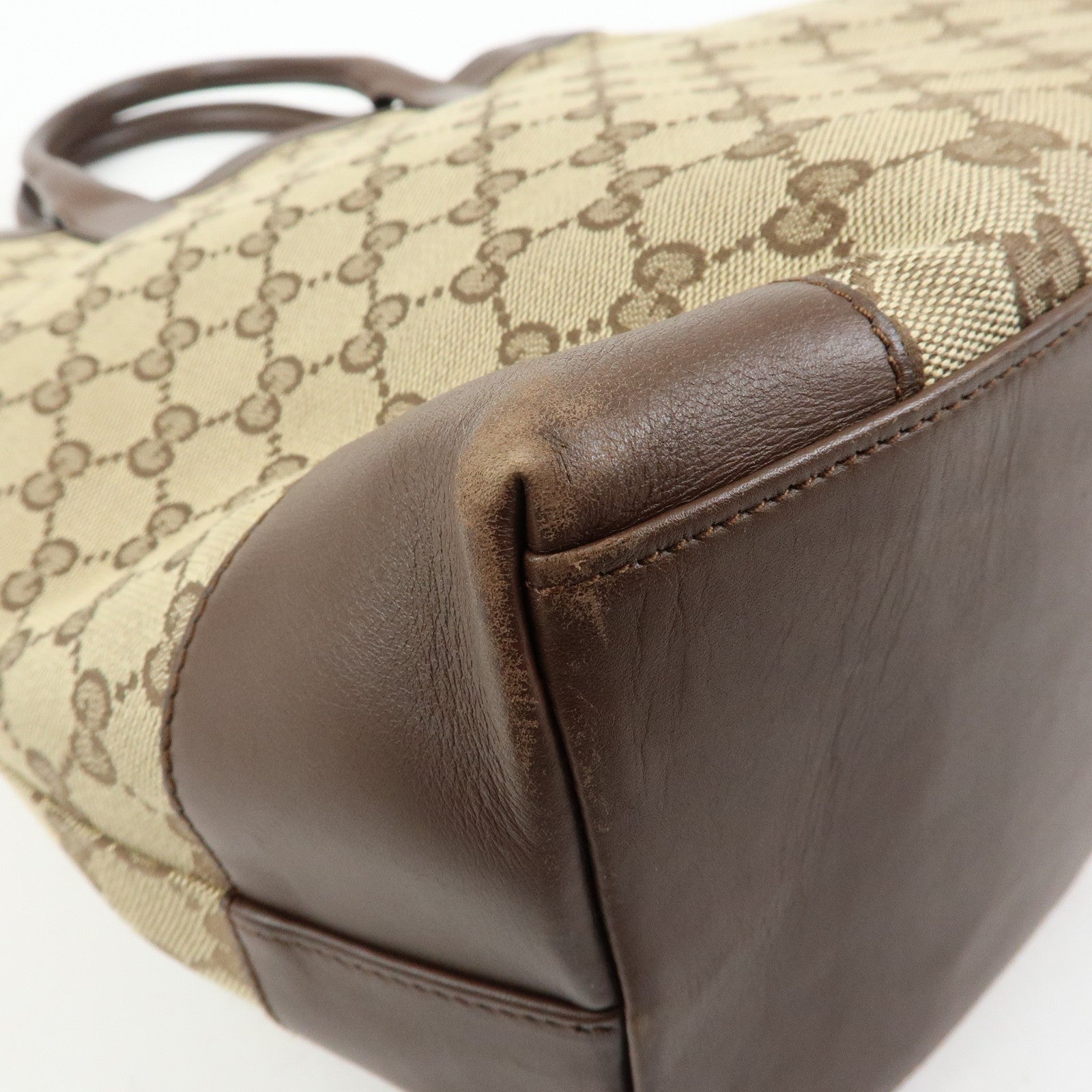 GUCCI GG Canvas Leather Tote Bag Hand Bag Beige Brown 002・1121