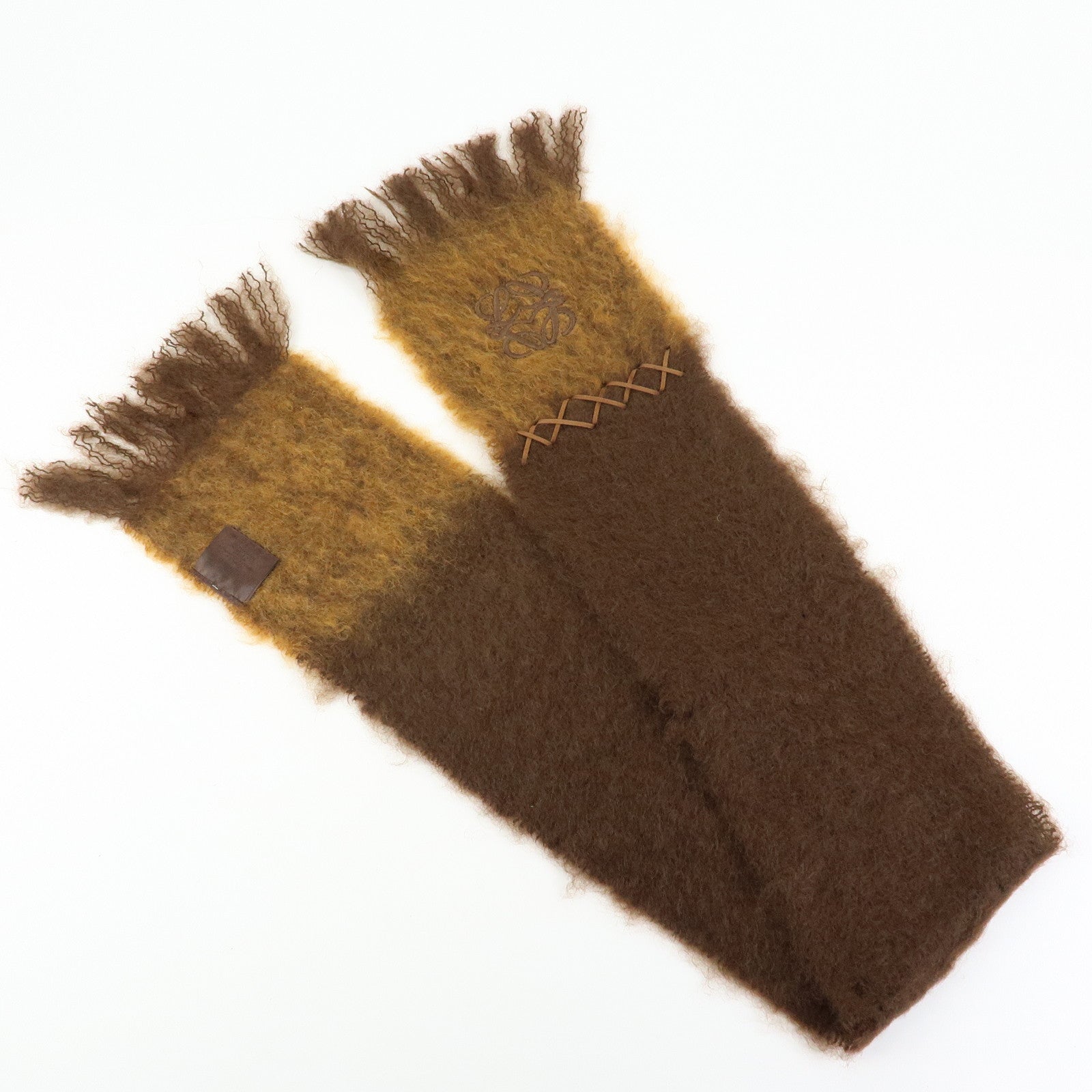 LOEWE Anagram Mohair Wool Scarf Shawl Brown Light Brown