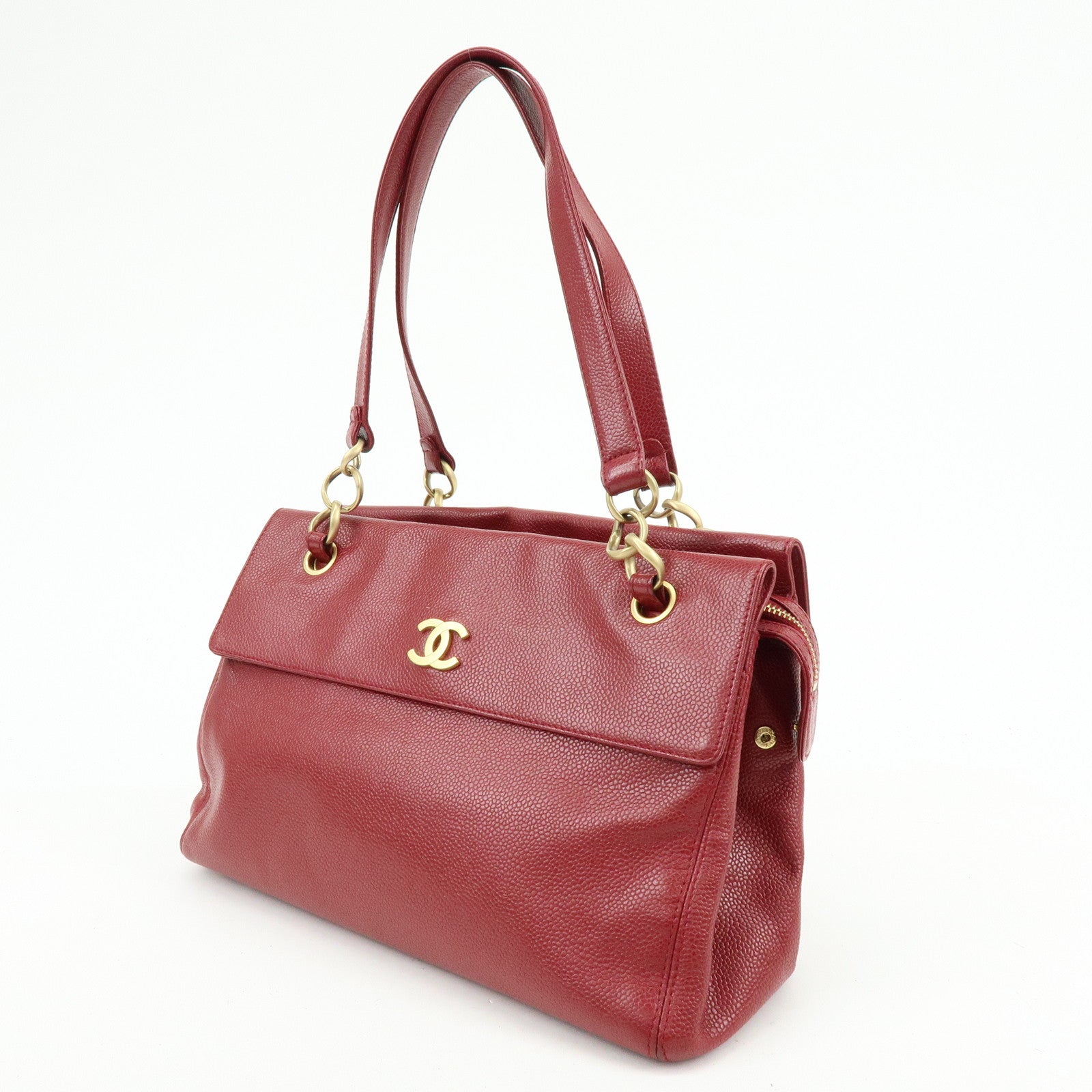 CHANEL Caviarskin Shoulder Bag Hand Bag Red