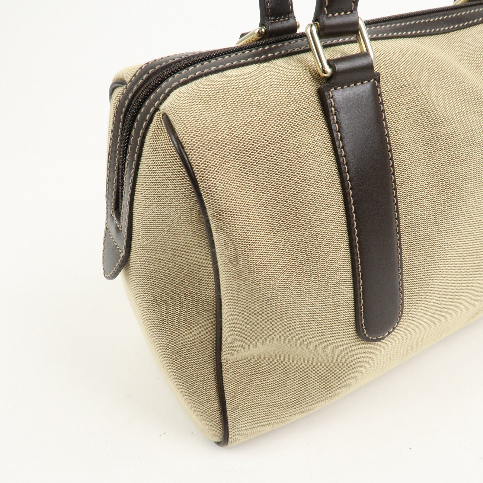 GUCCI Canvas Leather Boston Bag Hand Bag Beige Brown 257288