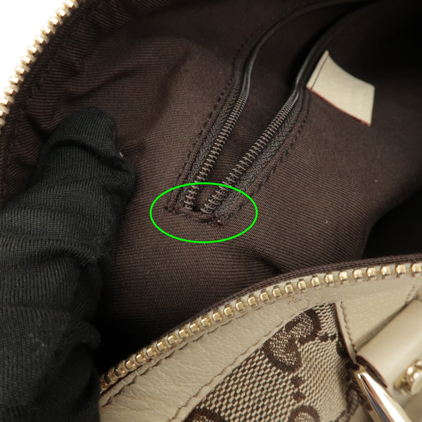 GUCCI Abbey GG Canvas Leather Hand Bag Beige Ivory 130942 Used