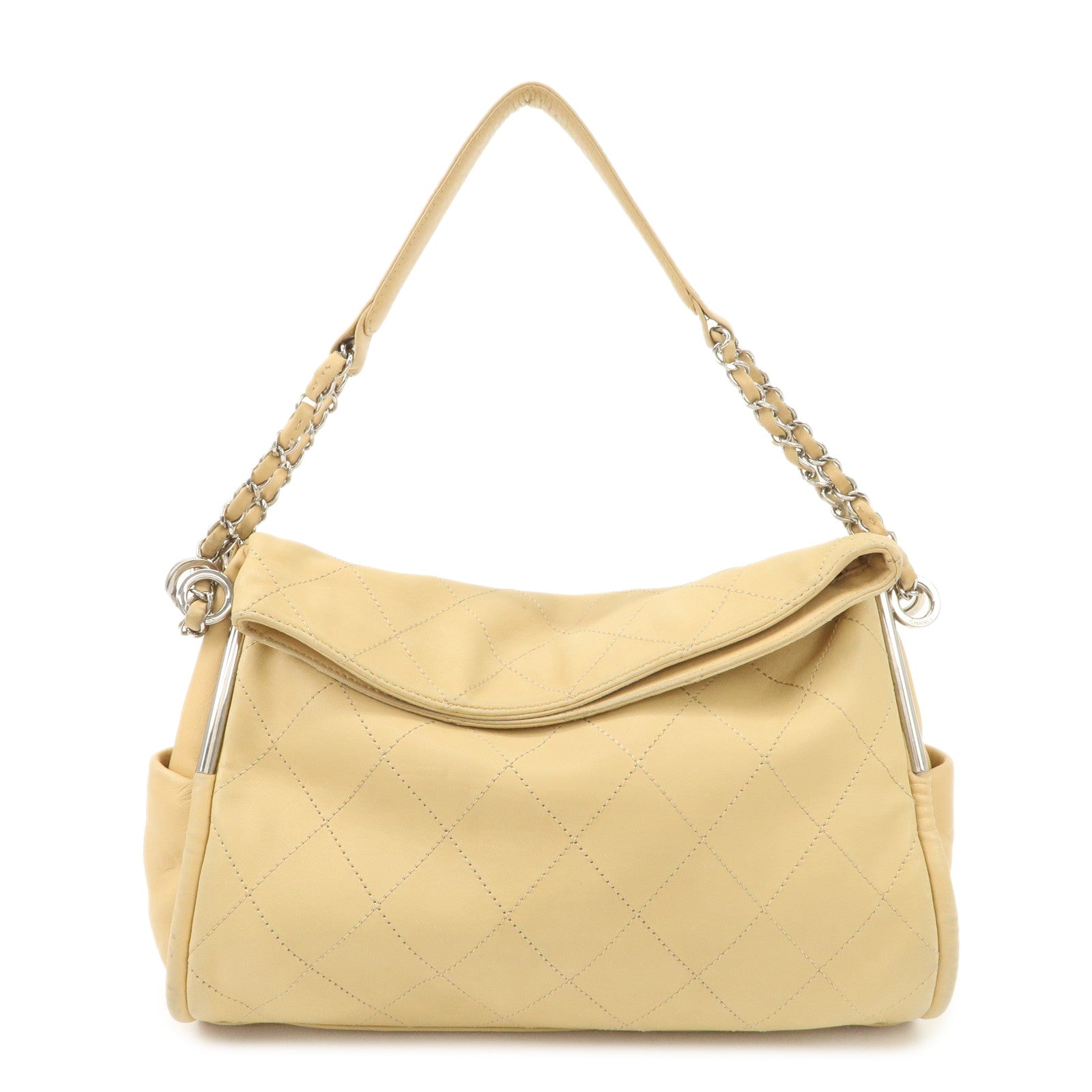 CHANEL Matelasse Lamb Skin Chain Shoulder Bag Beige A29285 Used