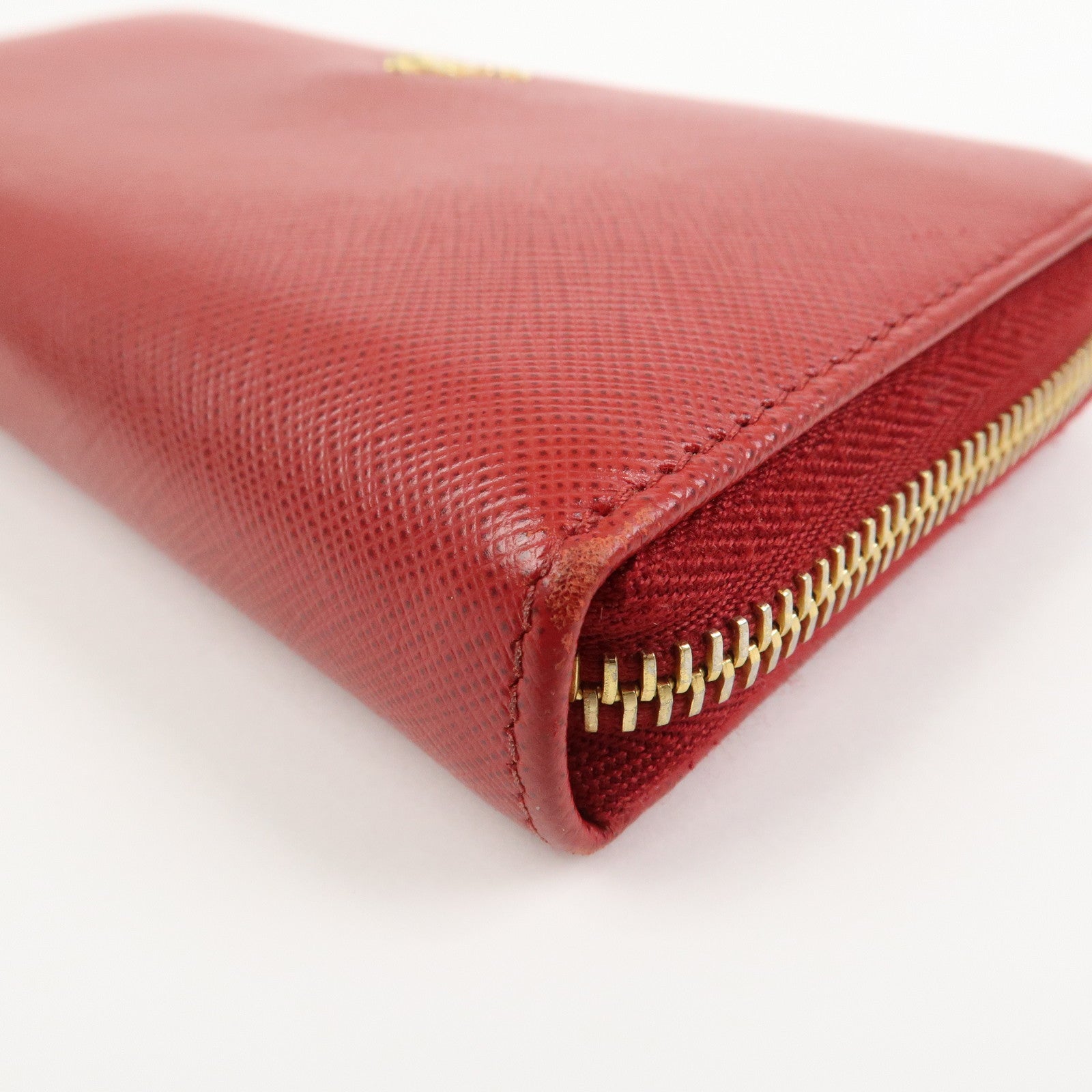 PRADA Logo Saffiano Leather Round Zippy Long Wallet Red 1ML506