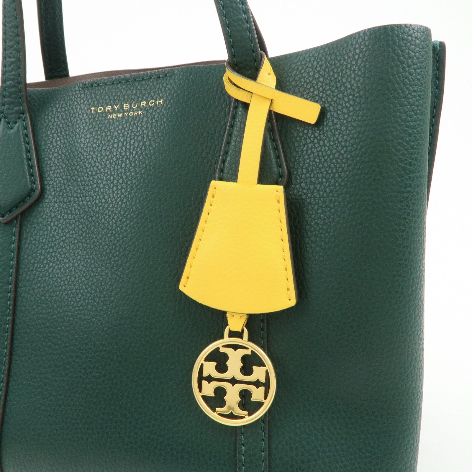 TORY BURCH Perry Logo Leather 2Way Bag Hand Bag Shoulder Bag Green