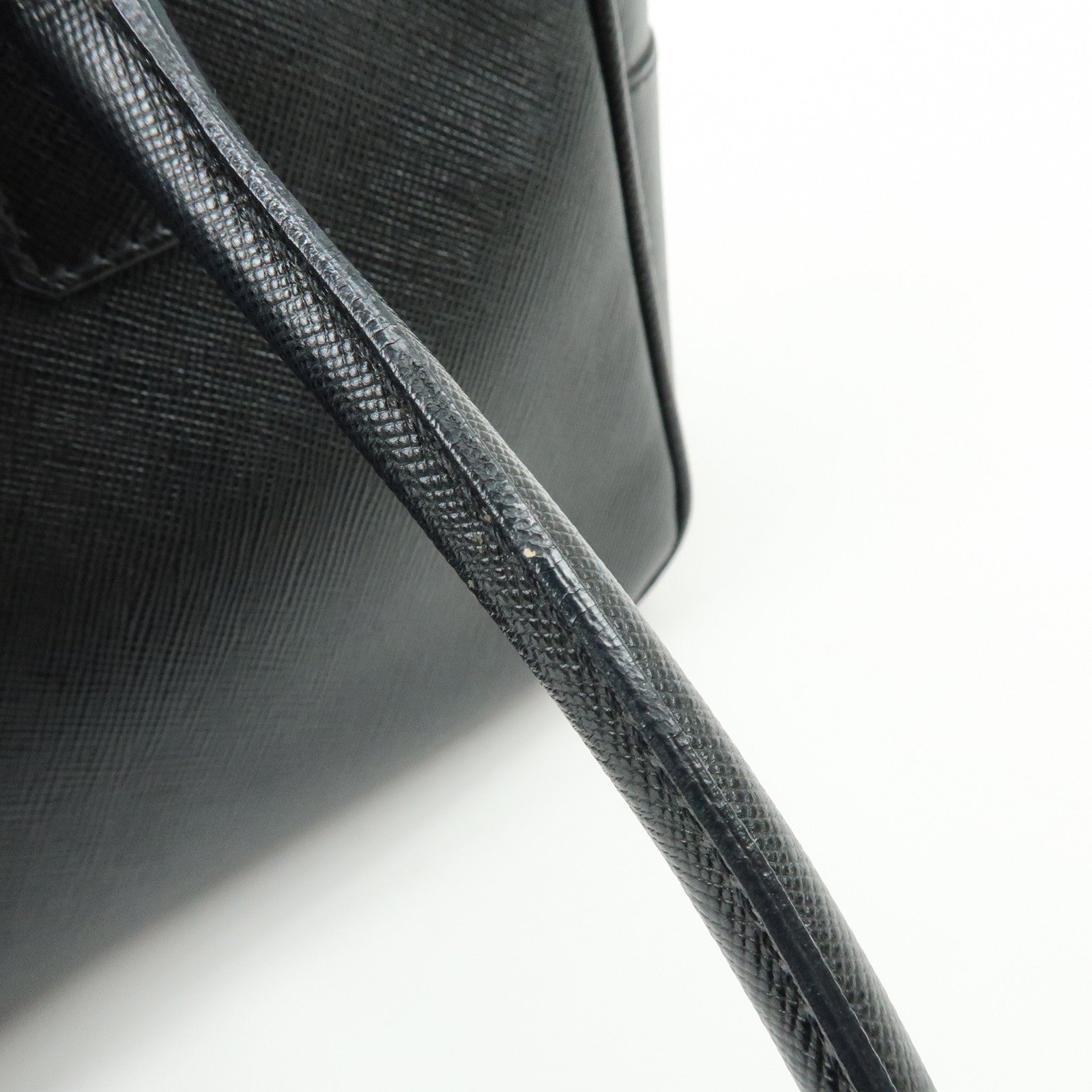 PRADA Triangle Logo Saffiano Leather Hand Bag Shoulder Bag Black