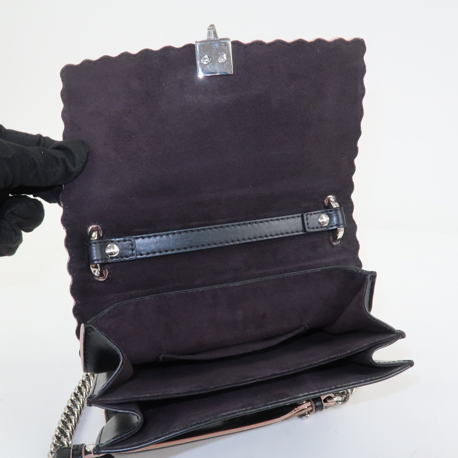 FENDI Zucca Leather Mini Kan I Chain Shoulder Bag Multicolor 8M0381