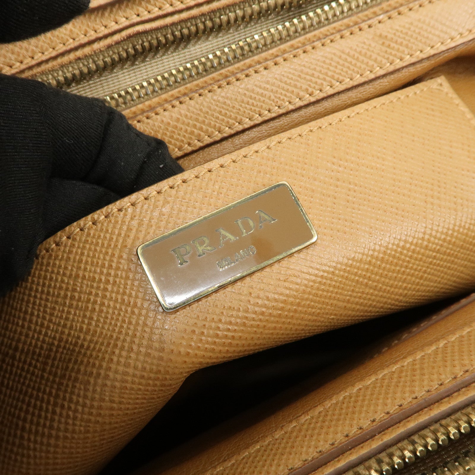 PRADA Leather 2Way Bag Hand Bag Shoulder Bag Light Brown BN2572