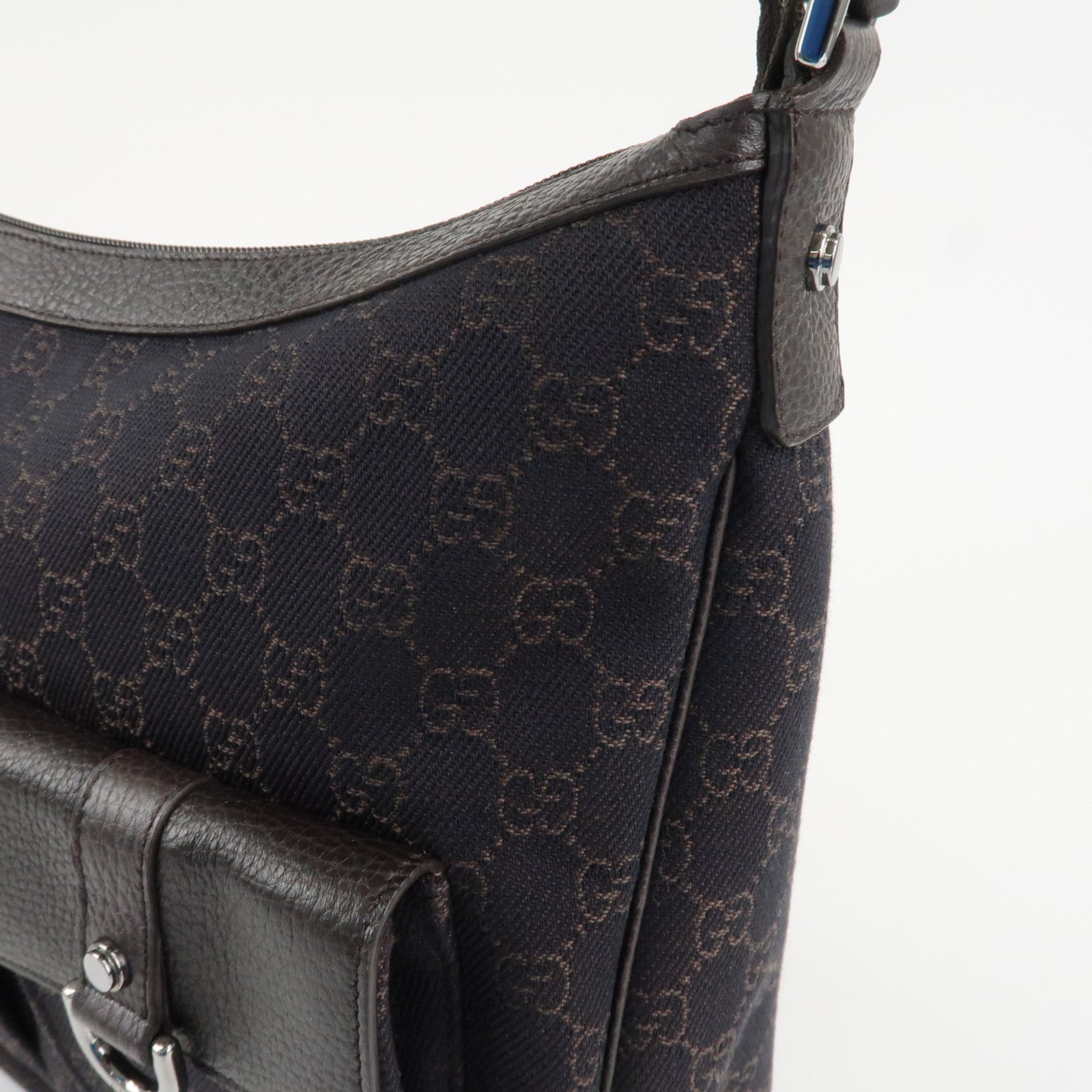 GUCCI Abbey Leather Canvas Shoulder Bag Hand Bag Dark Brown 293581 Used