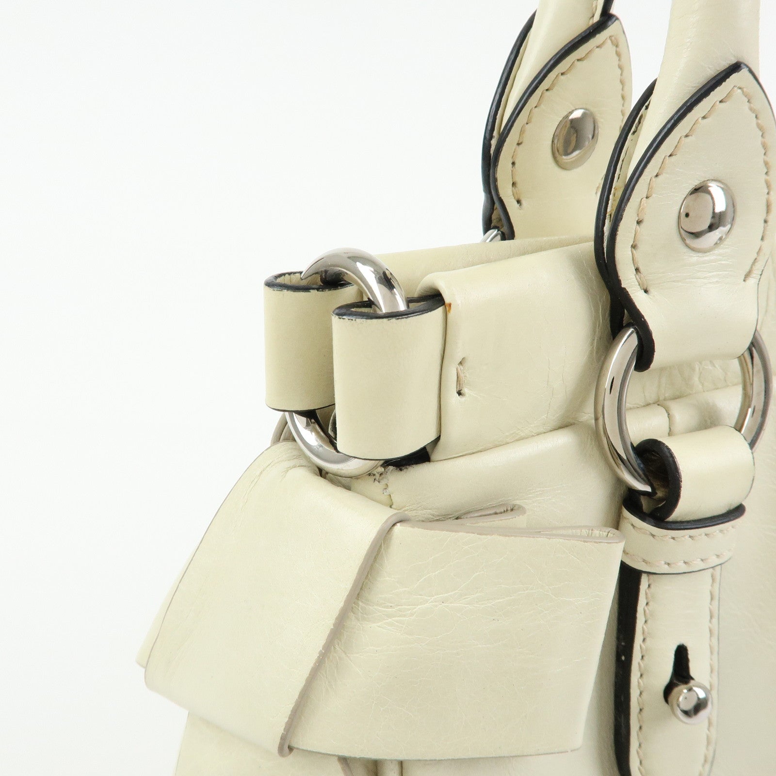 MIU MIU Logo Side Ribbon Leather 2Way Hand Bag Shoulder Bag Ivory