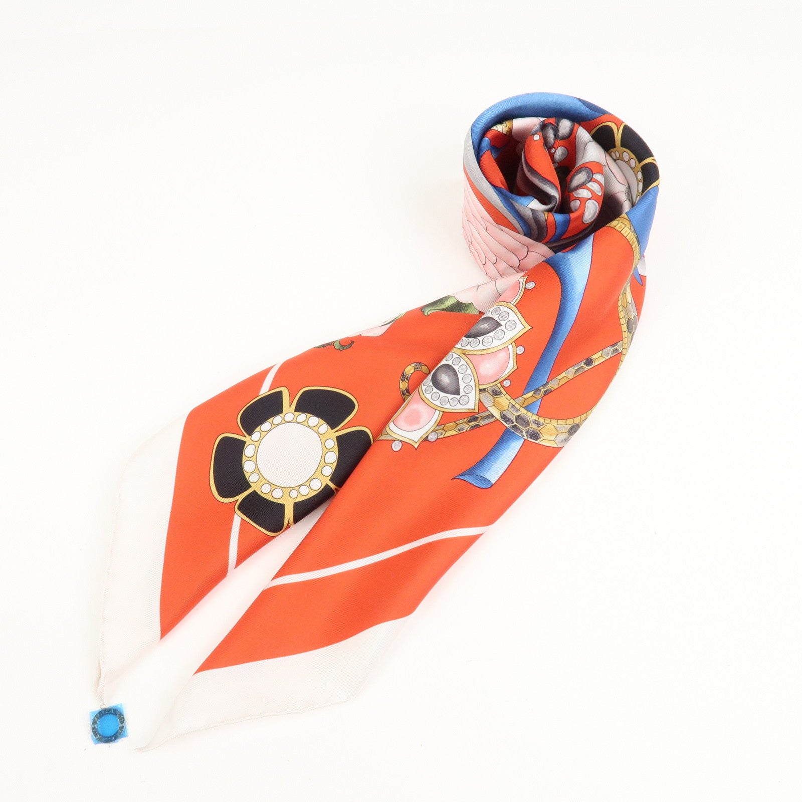BVLGARI Silk 100% Scarf Flower Print Red Multicolor