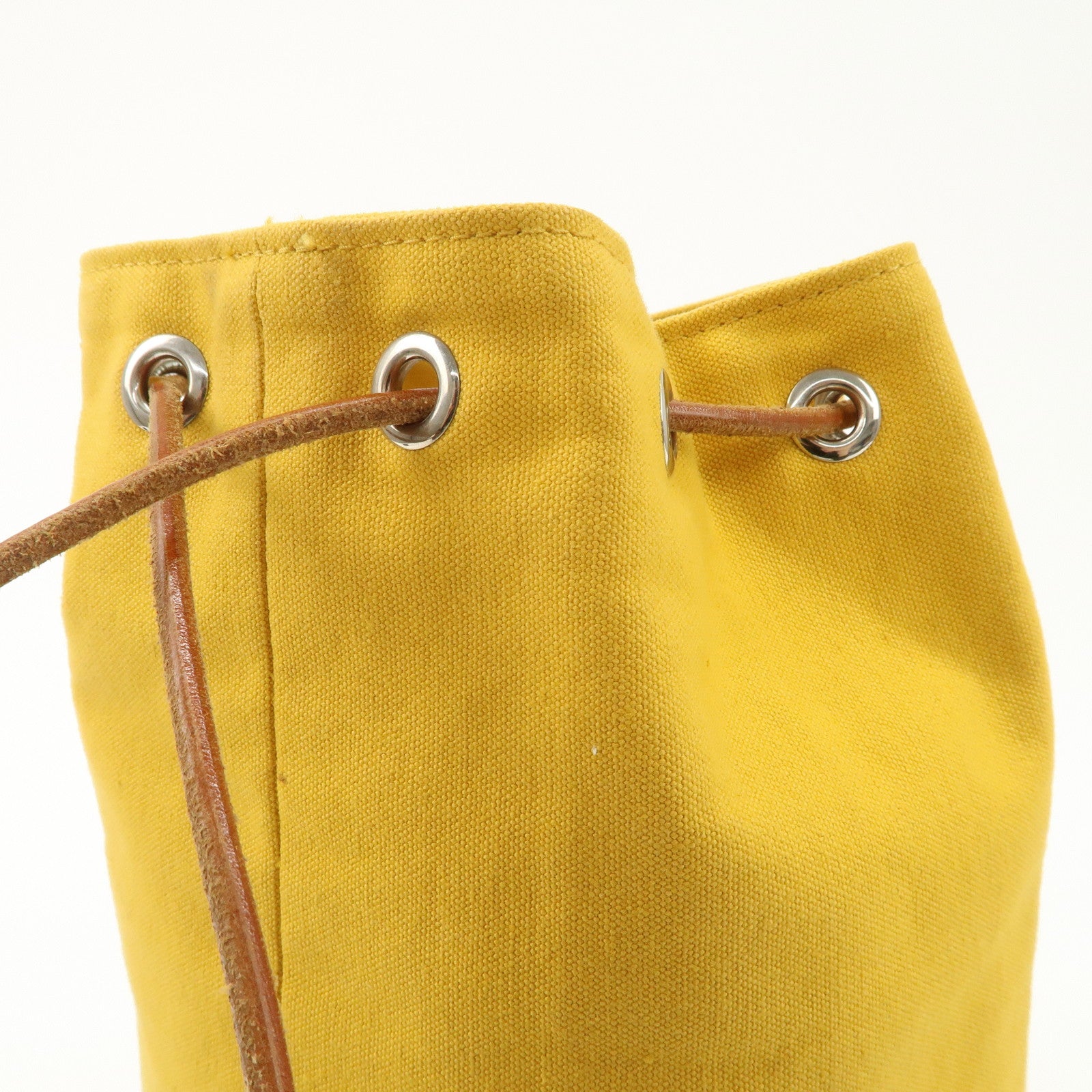 HERMES Porochon Mimil Canvas Leather PM Shoulder Bag Yellow Used