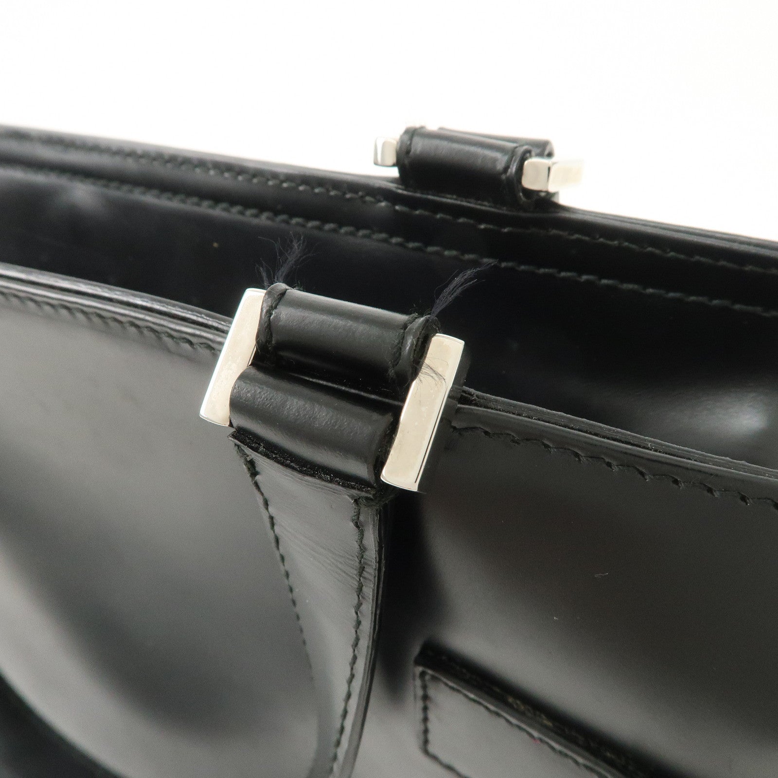 Ferragamo Gancini Leather 2Way Hand Bag Shoulder Bag Black Used