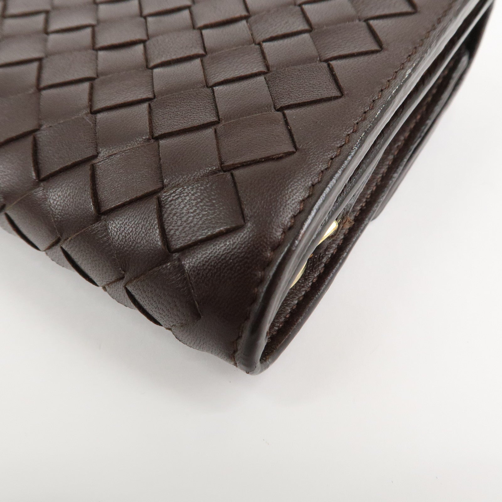 BOTTEGA VENETA Intrecciato Leather Long Wallet Brown Used