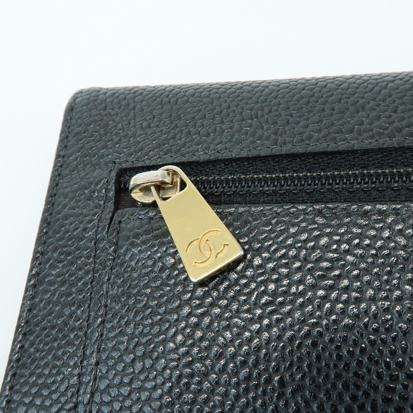 CHANEL COCO Mark Caviarskin Compact Wallet Flap Wallet Black