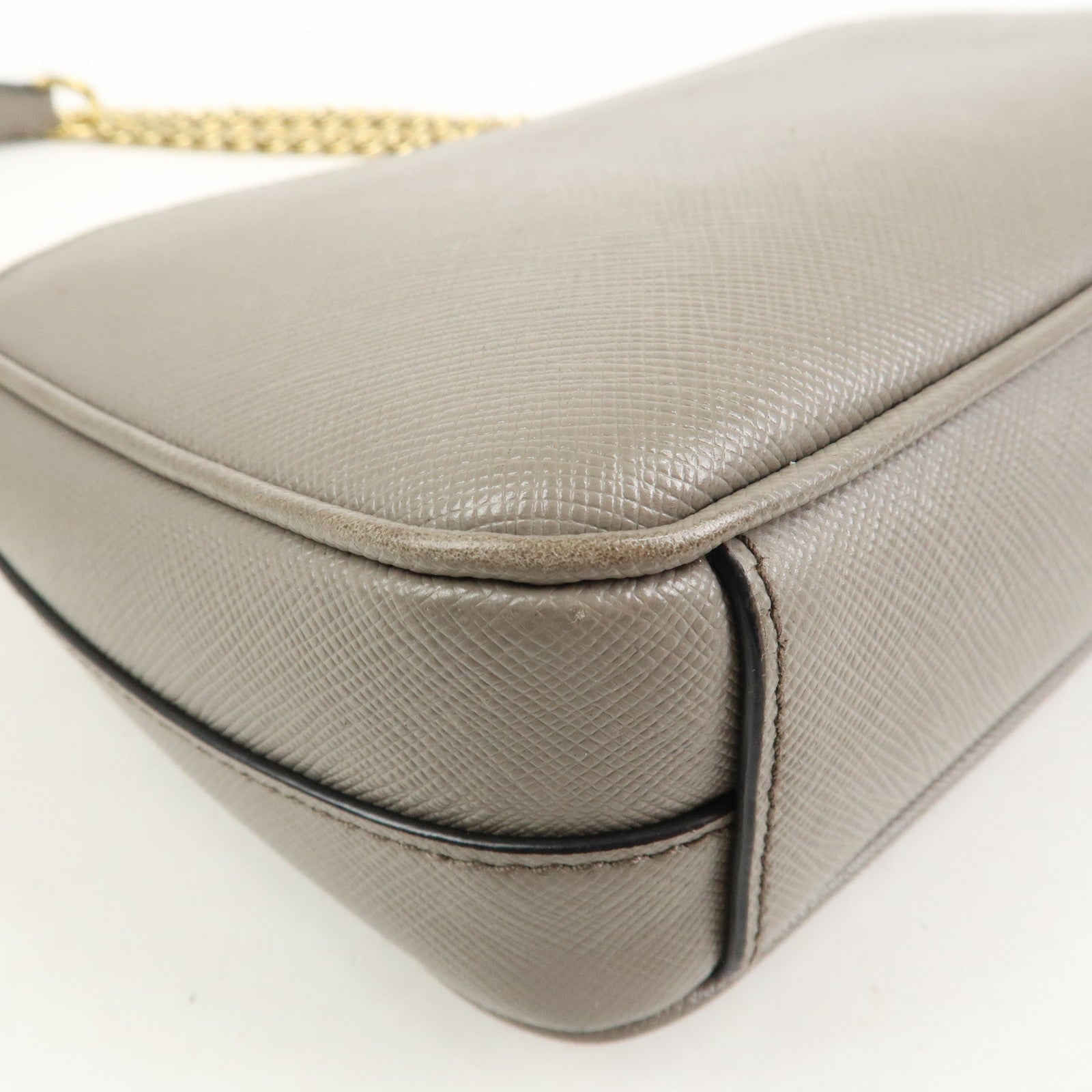 PRADA Saffiano Leather Chain Shoulder Crossbody Bag Gray 1BD193