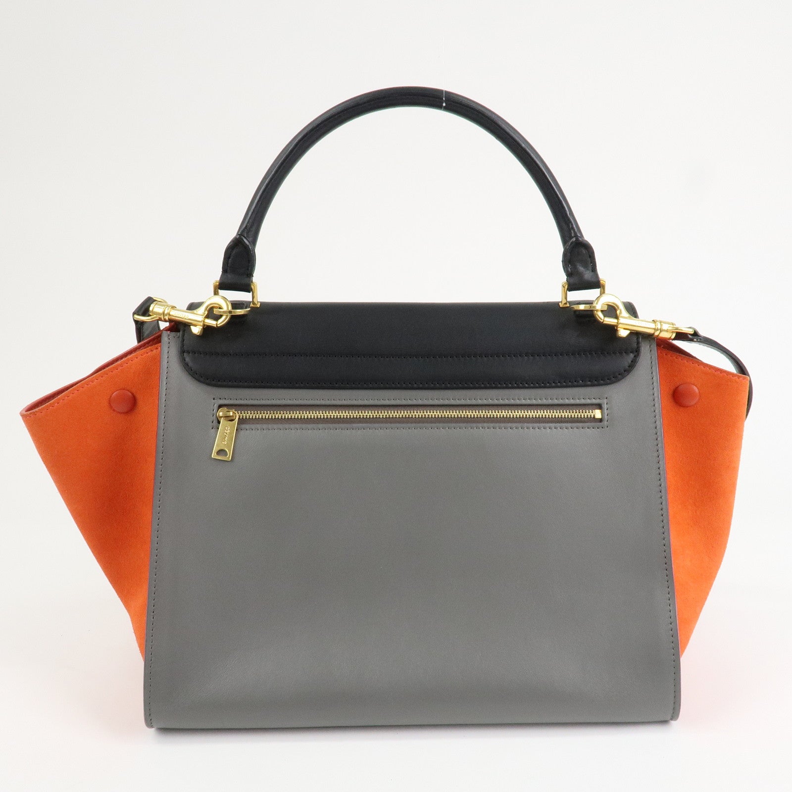 CELINE Trapeze Leather Suede 2Way Hand Shoulder Bag Black Orange