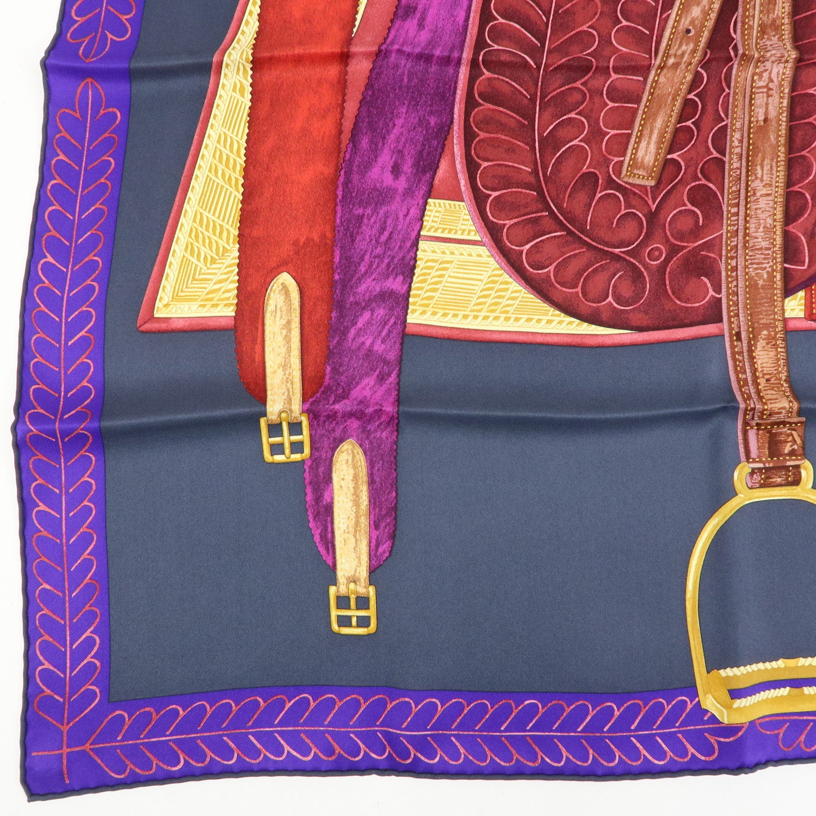 HERMES Carre 65 Set of 2 Silk 100% Scarf Black Purple Blue