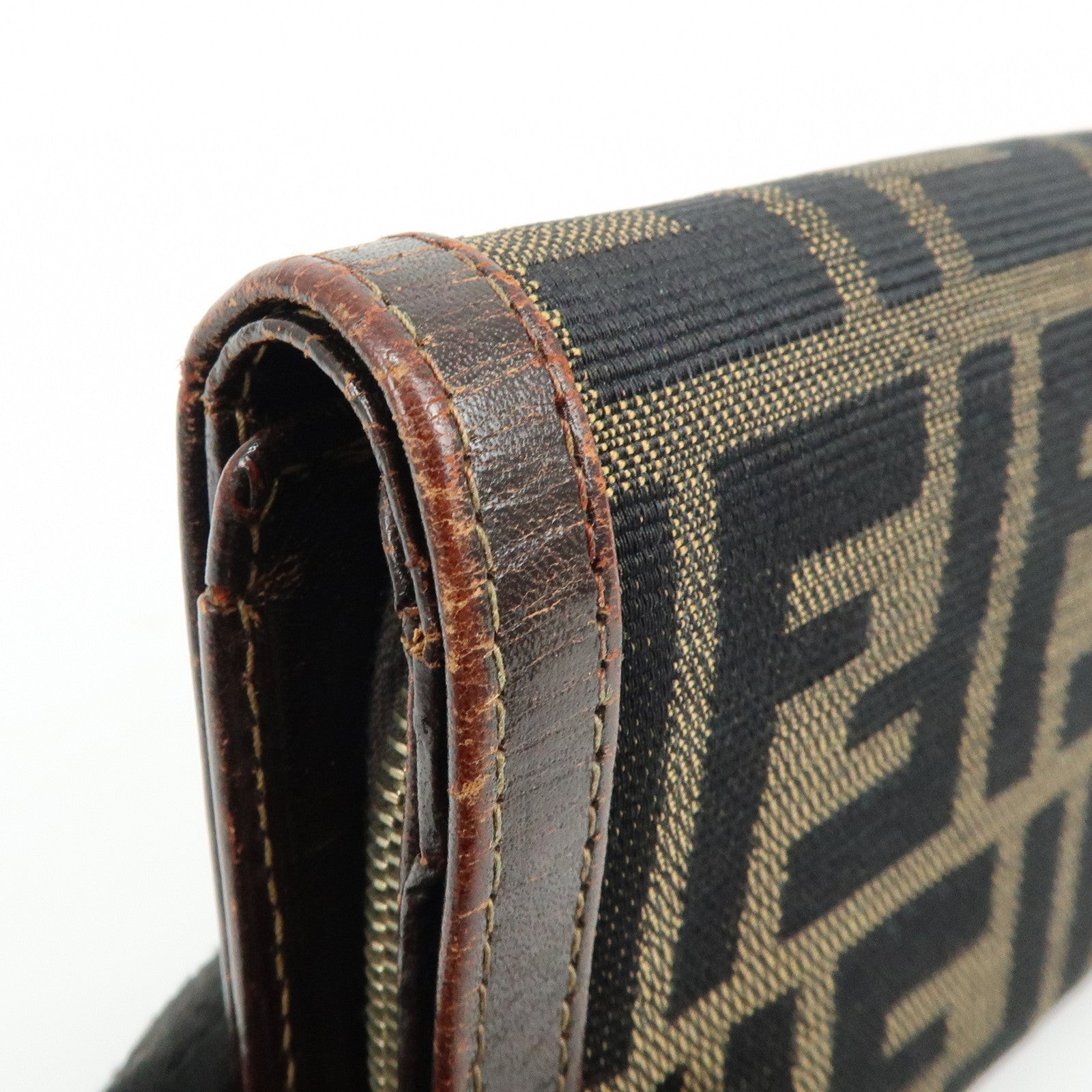 FENDI Zucca Canvas Leather Bi-fold Compact Wallet Brown 31052