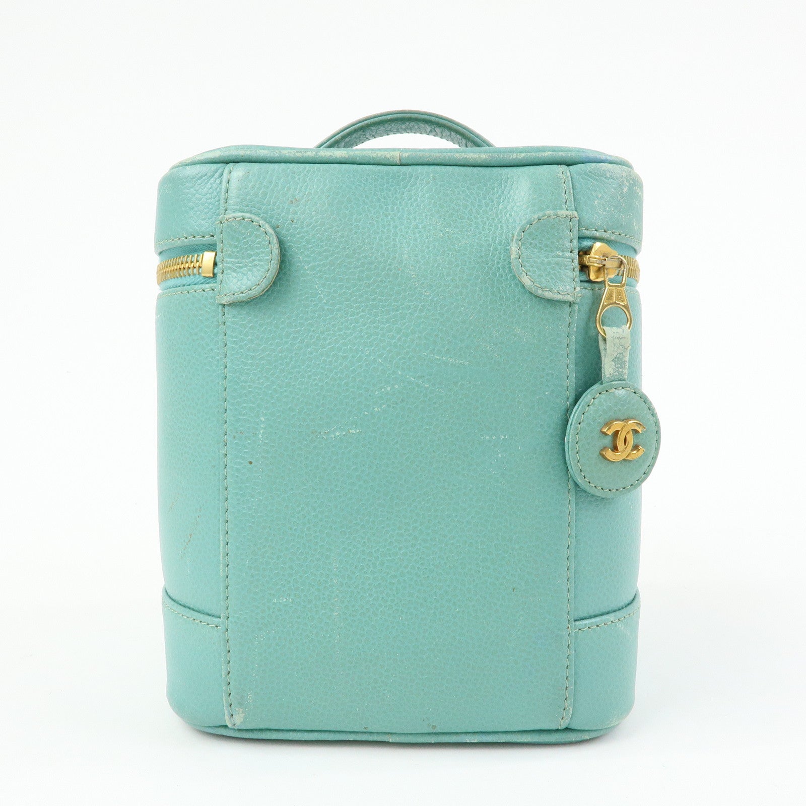 CHANEL COCO Mark Caviarskin Vanity Bag Hand Bag Light Blue A01998