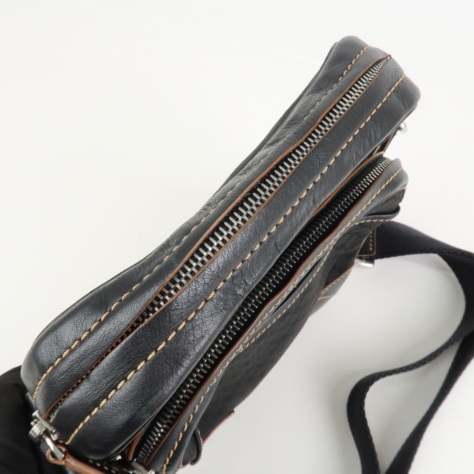 CELINE Macadam Canvas Leather Shoulder Bag Crossbody Bag Black