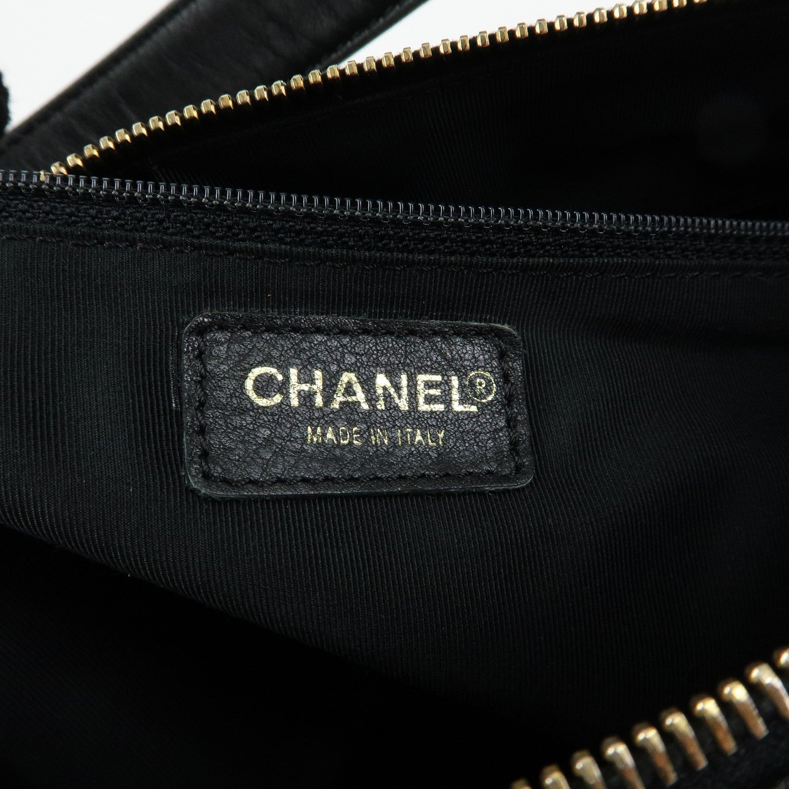 CHANEL Chocolate Bar COCO Mark Lamb Skin Hand Shoulder Bag Black