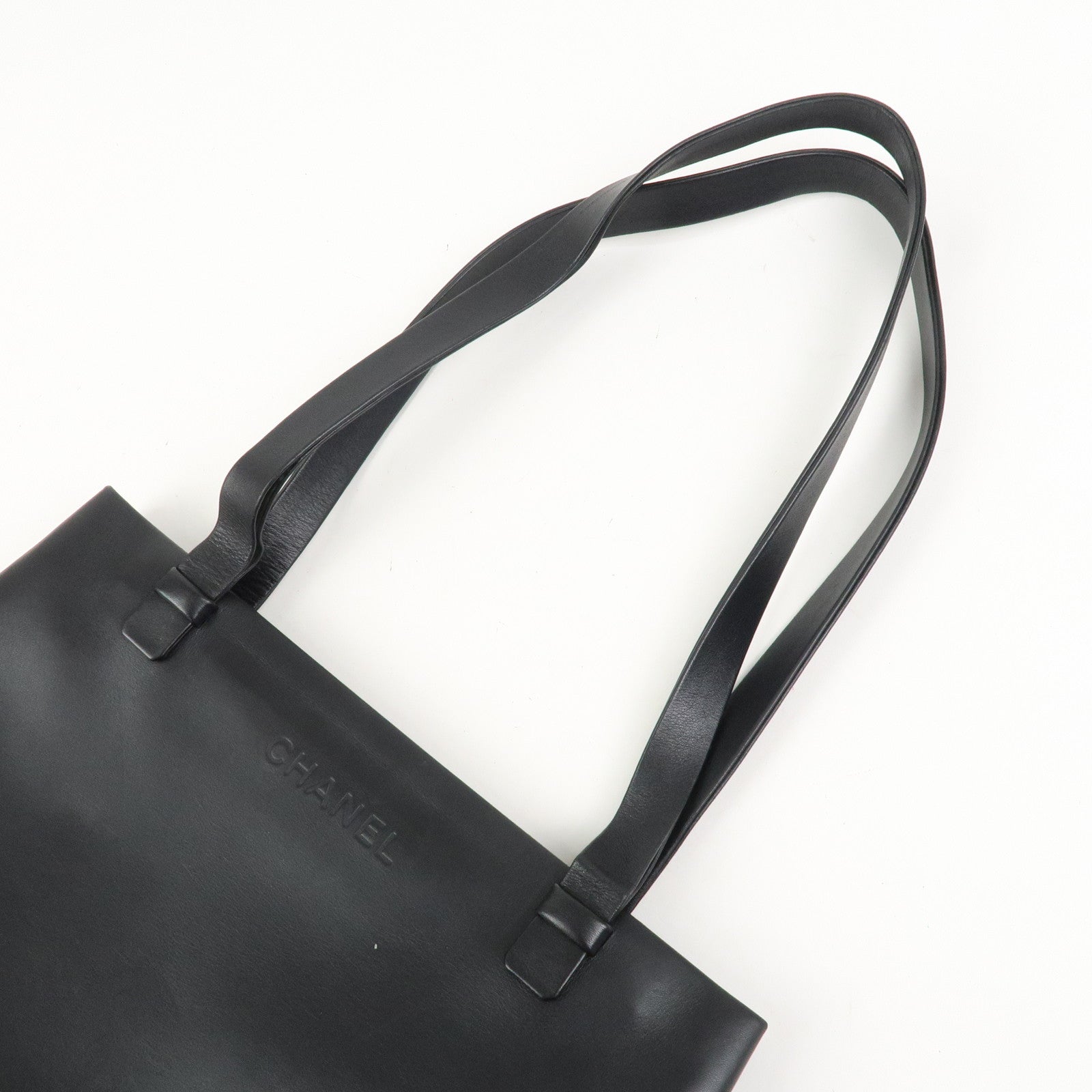 CHANEL Logo Leather Shoulder Bag Tote Bag Hand Bag Black