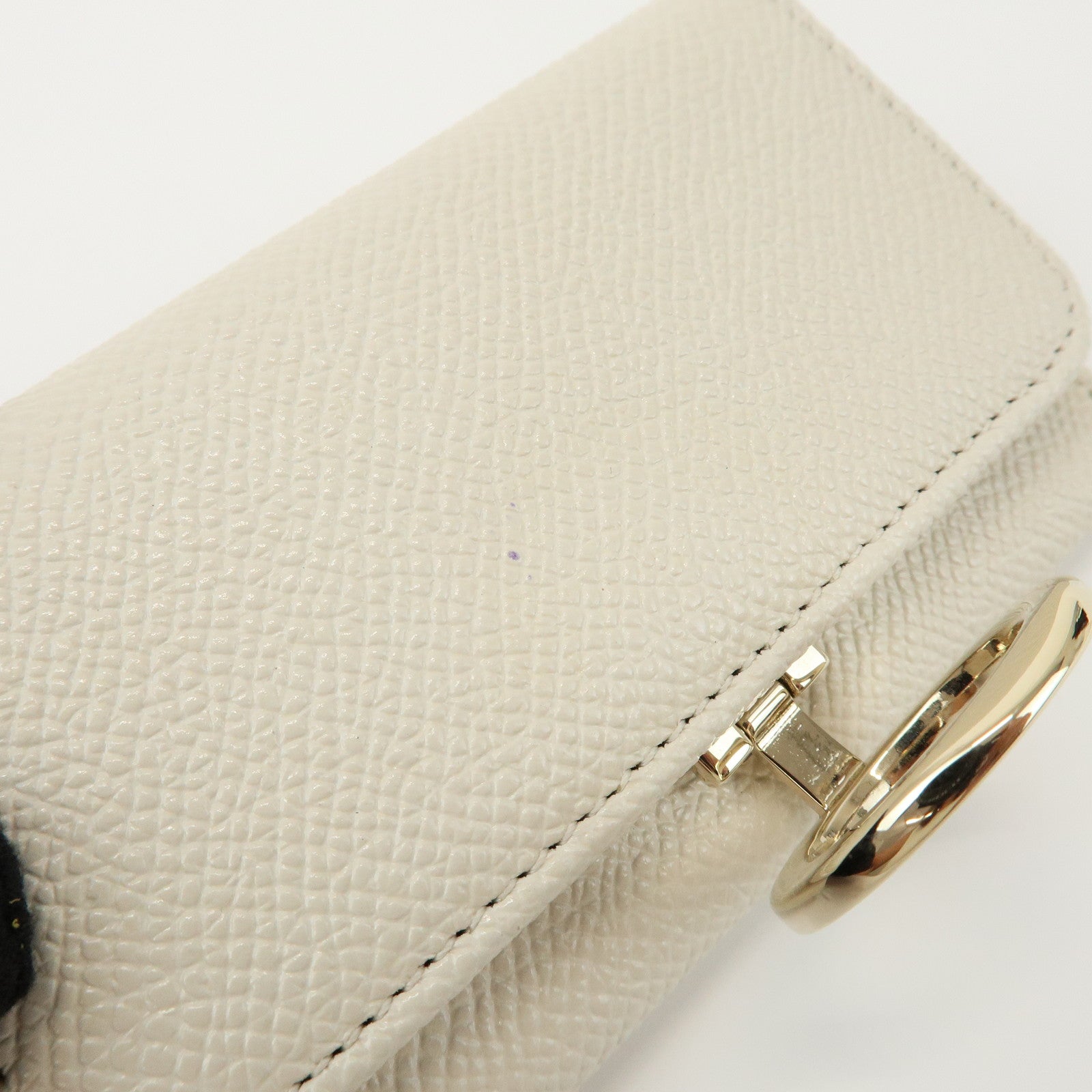 BVLGARI Logo Leather 6 Rings Key Case Key Holder Ivory