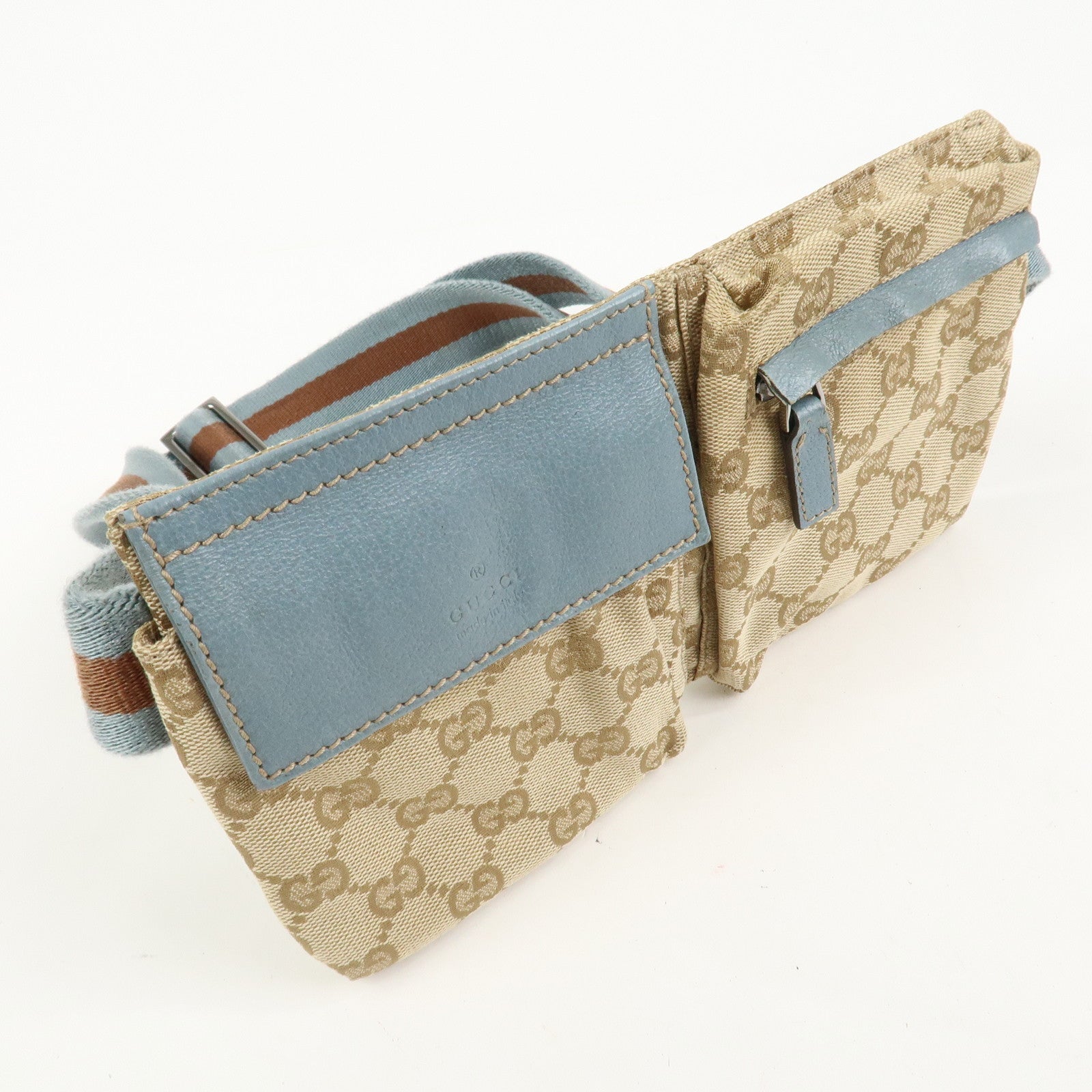 GUCCI Sherry GG Monogram Canvas Leather Body Bag Waist Pouch 162962