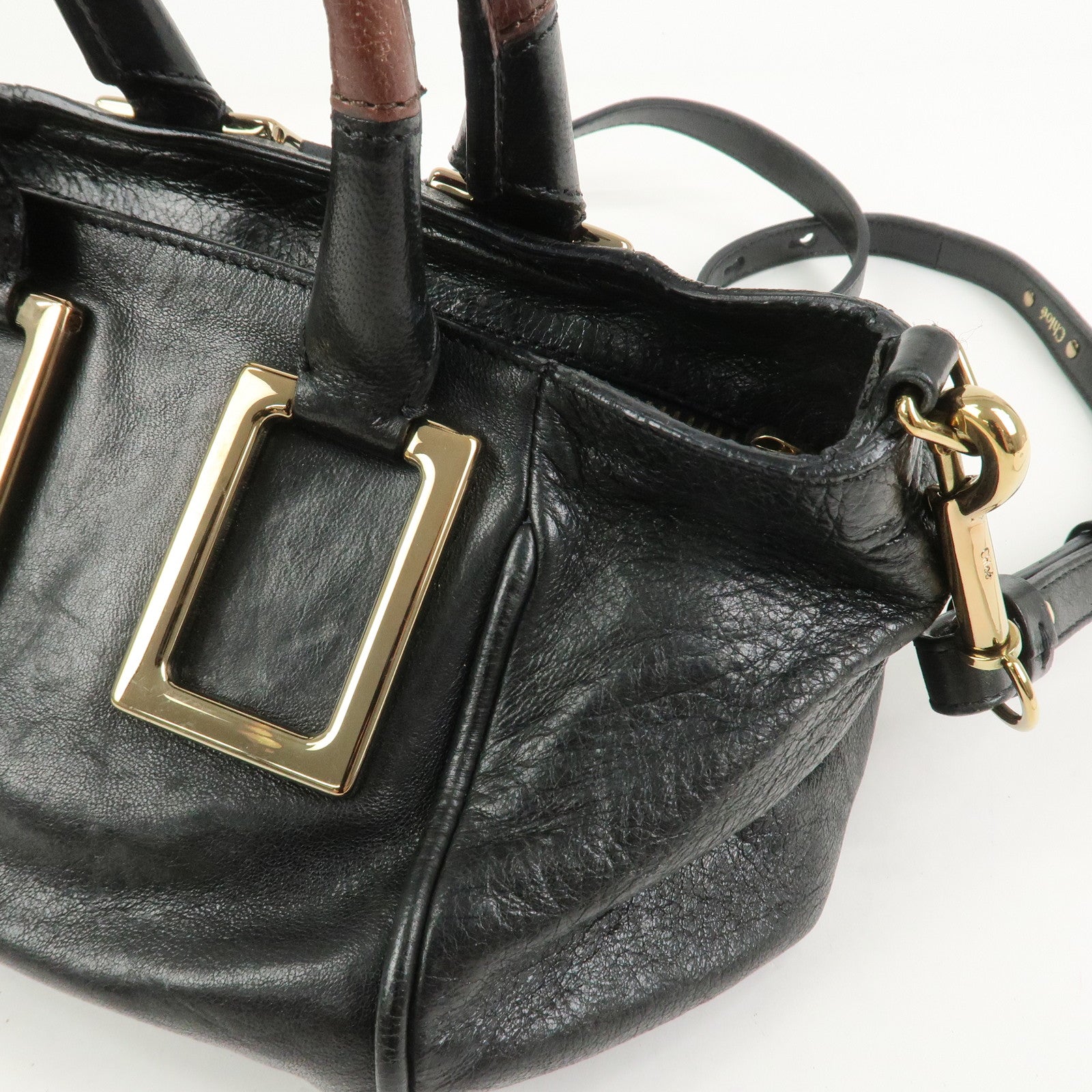 Chloe Ethel Leather Hand Bag Black Brown Gold HDW