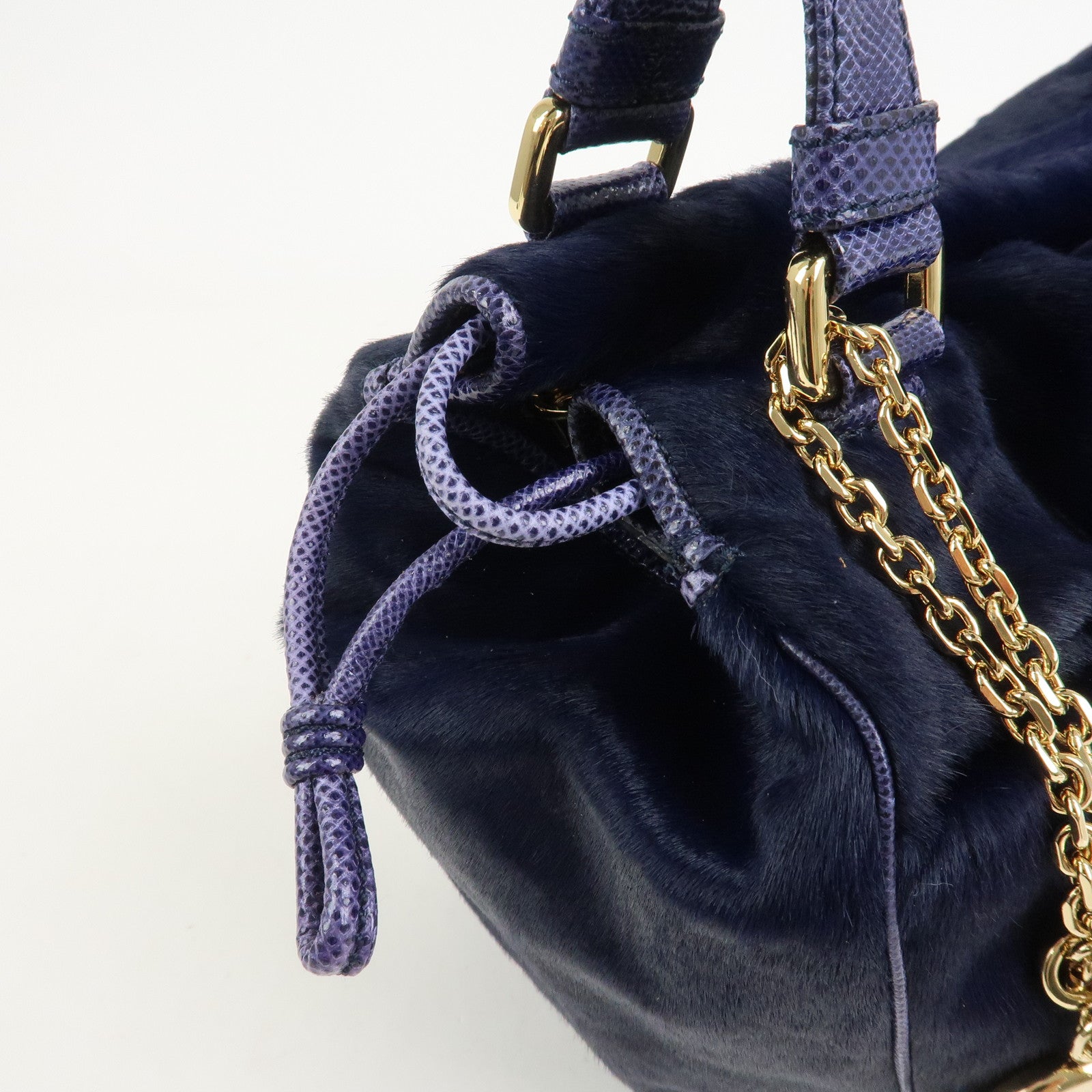 LOEWE Logo Unborn Calf Leather Hand Bag Charm Shoulder Bag Navy