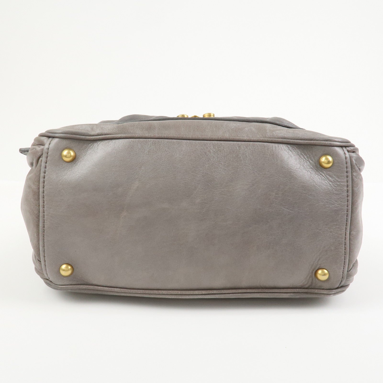 MIU MIU Leather 2Way Bag Hand Bag Shoulder Bag Gray