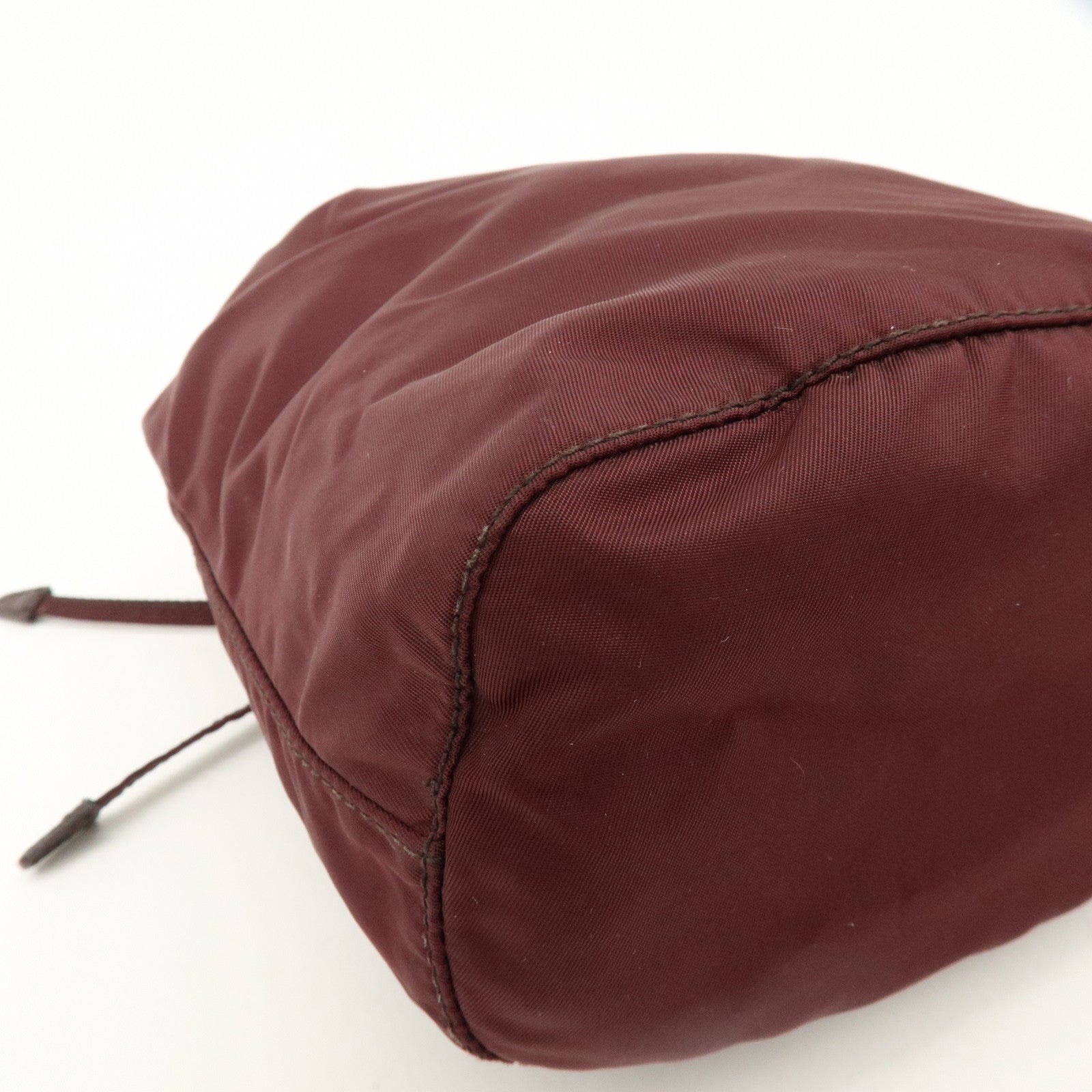 PRADA Triangle Logo Nylon Saffiano Leather Drawstring Pouch Bag