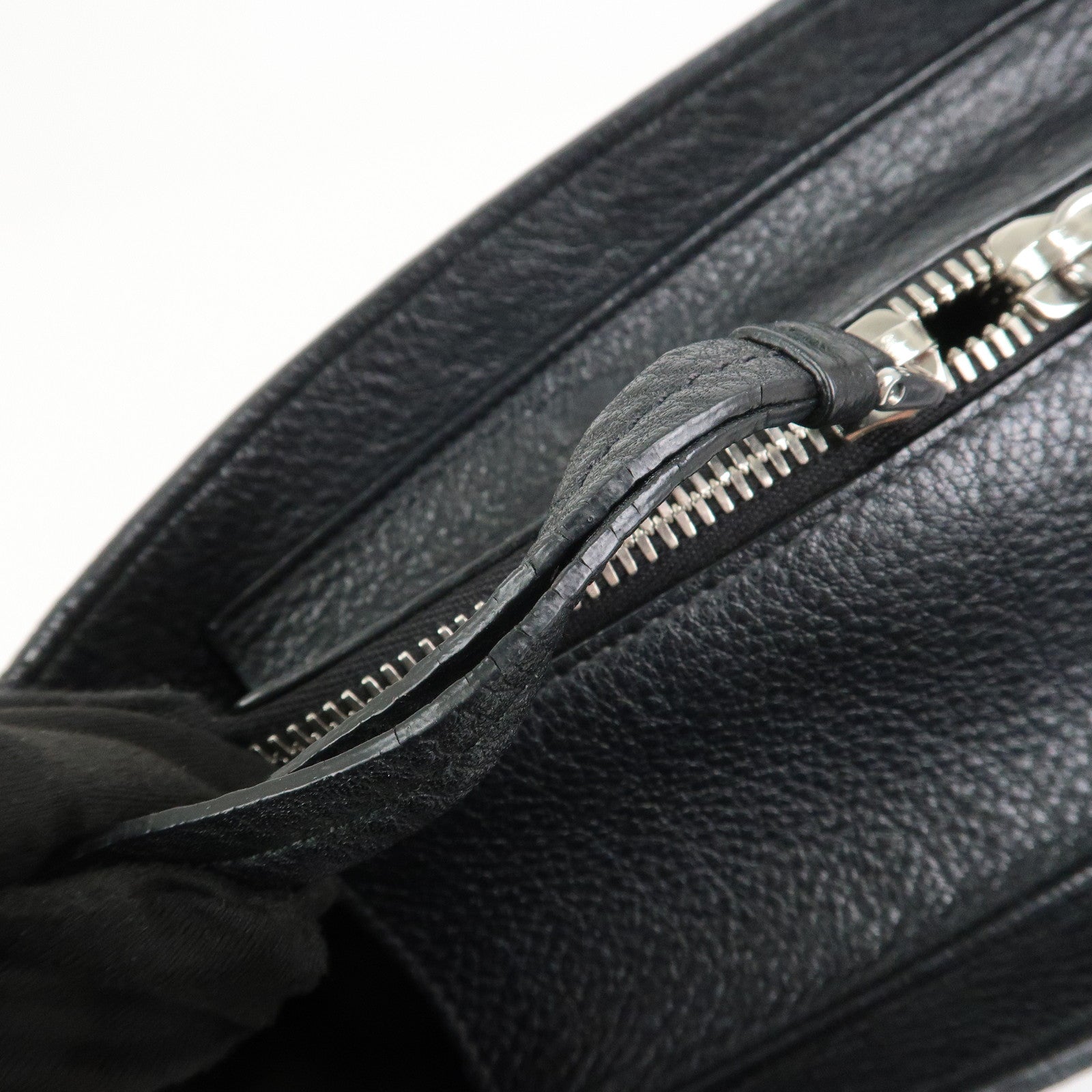 PRADA Logo Calf Leather Shoulder Bag Bucket Bag Black 1BE057