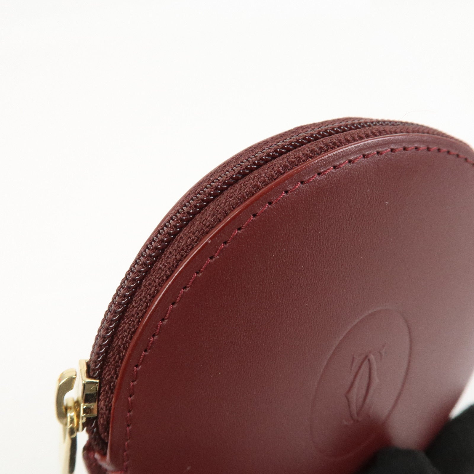 Cartier Must Line Leather Coin Case Coin Purse Wine Red