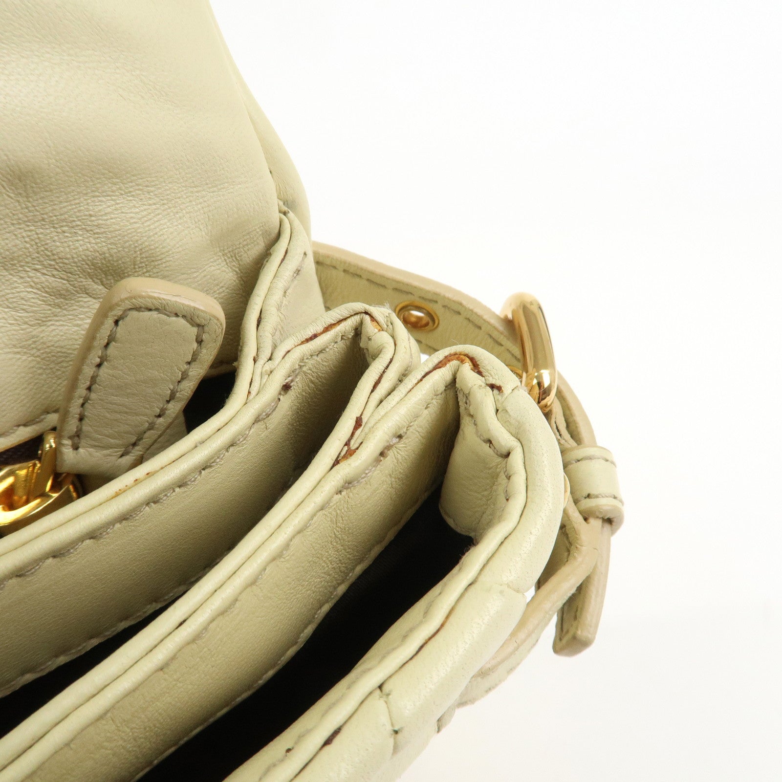 MIU MIU Logo Leather Shoulder Bag Hand Bag Cream