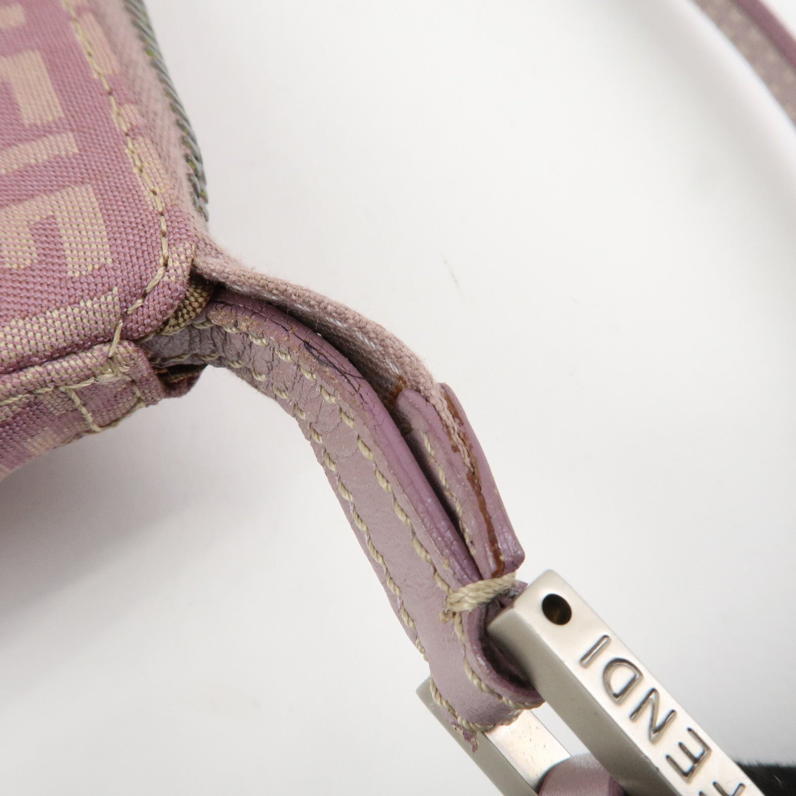FENDI Zucchino Canvas Leather Shoulder Bag Pink 8BR267 Used