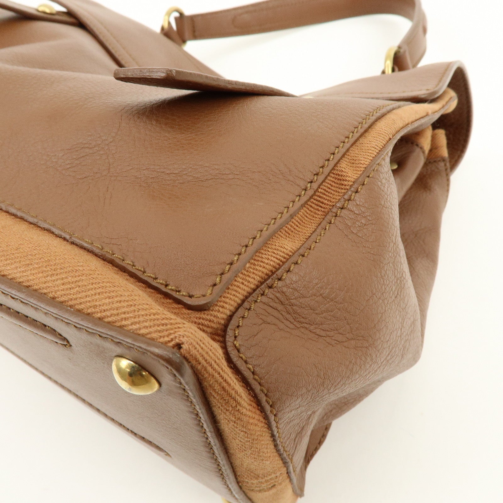 SAINT LAURENT PARIS Muse Two Leather Canvas 2WAY Bag Brown 229680