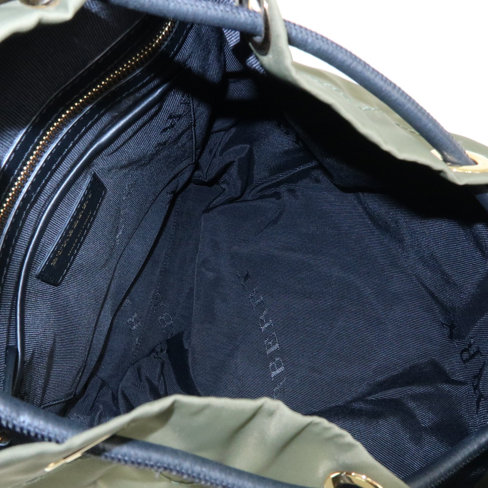 BURBERRY Logo Nylon Leather Backpack Rucksuck Khaki Black