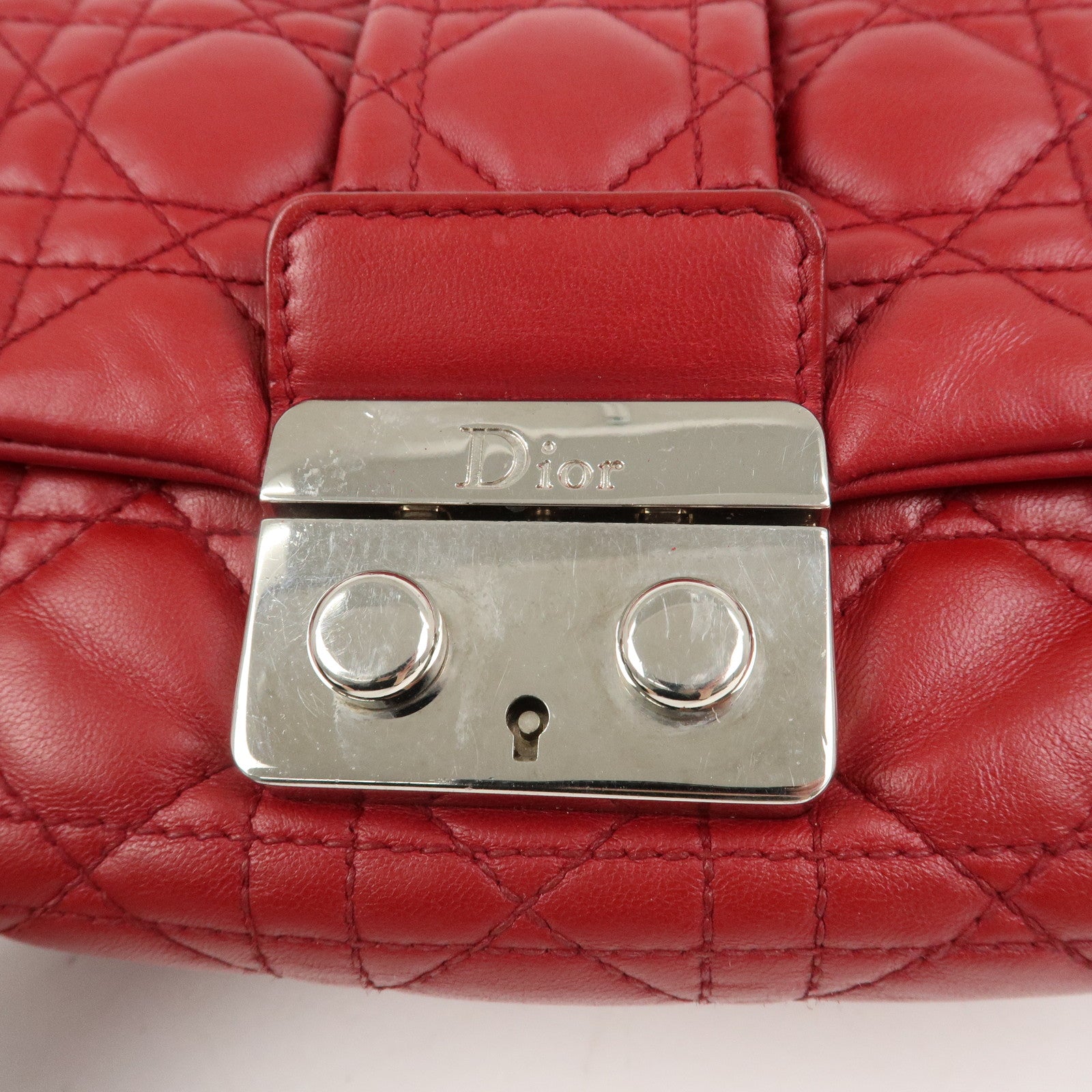 Christian Dior Canage Leather Chain Shoulder Bag Hand Bag Red