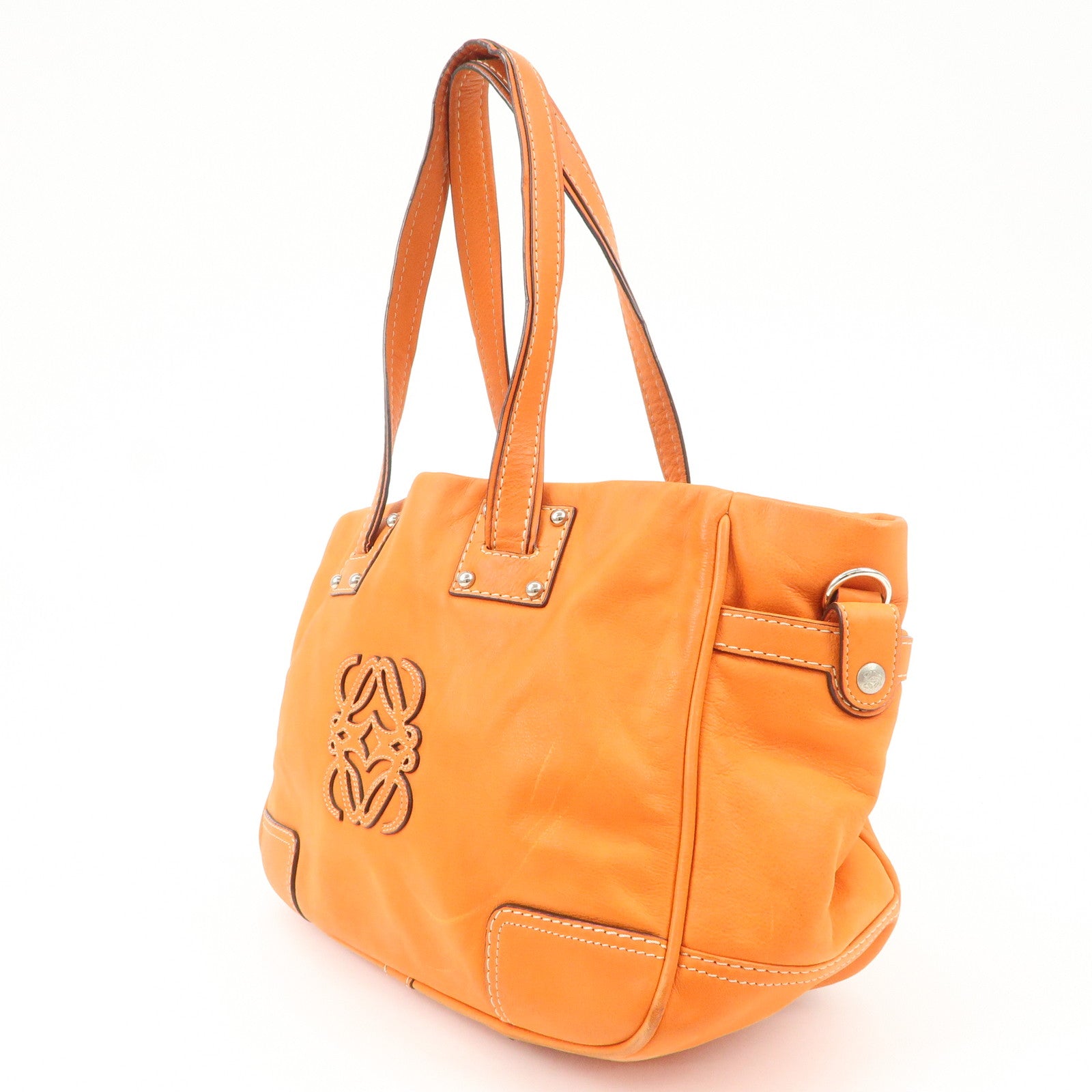 LOEWE Anagram Bolso Leather Tote Bag Shoulder Bag Orange Used