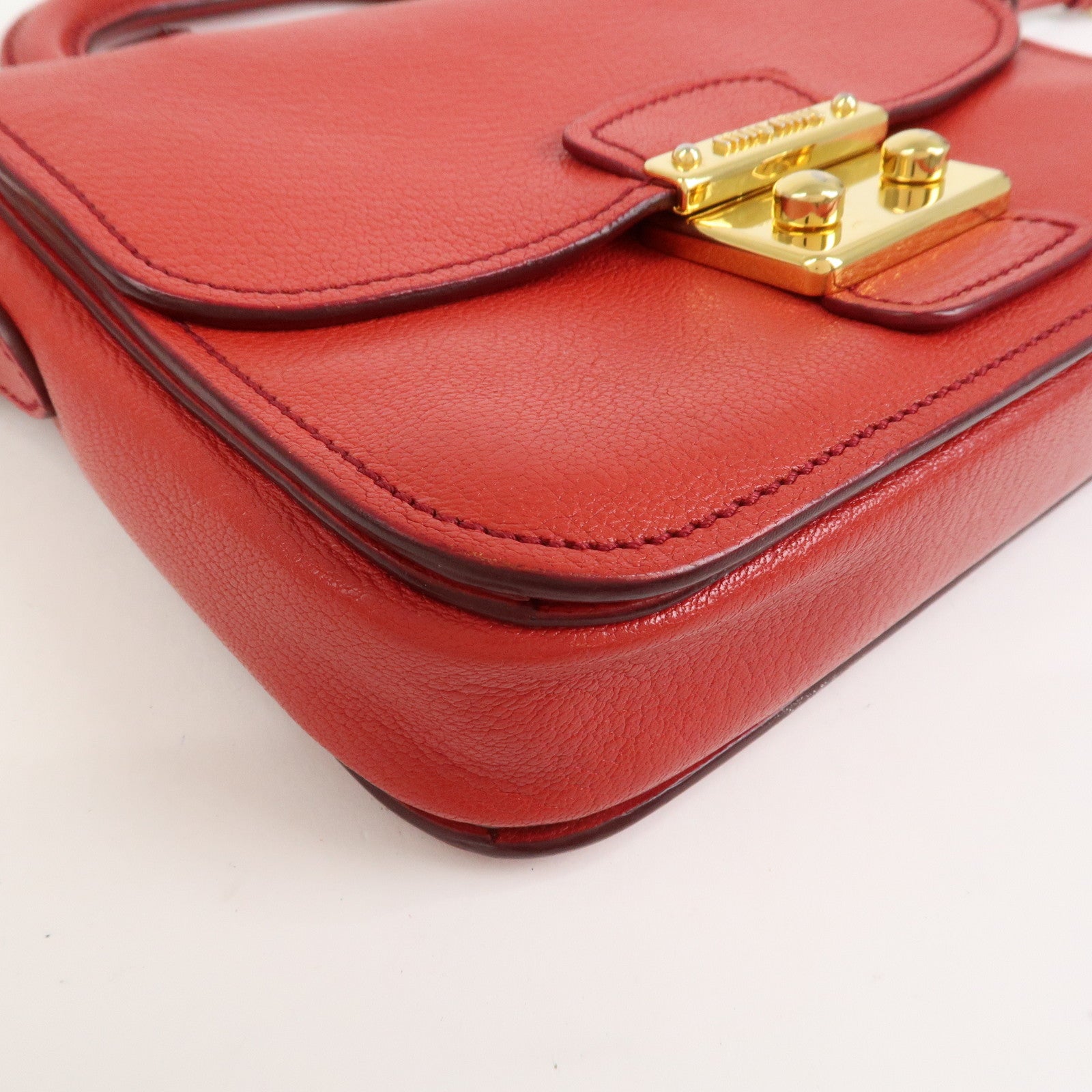 MIU MIU Madras Leather 2Way Bag Hand Bag Shoulder Bag Red RTC460