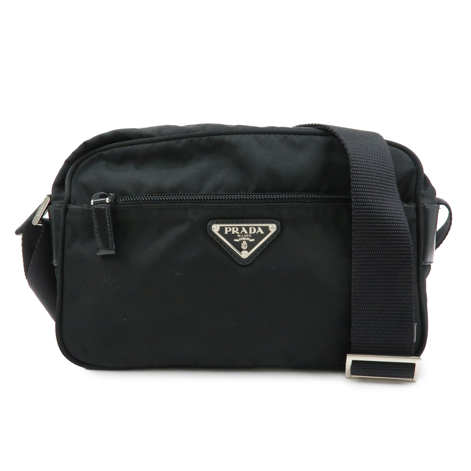 PRADA Triangle Logo Nylon Shoulder Bag Crossbody Bag Black BT0166