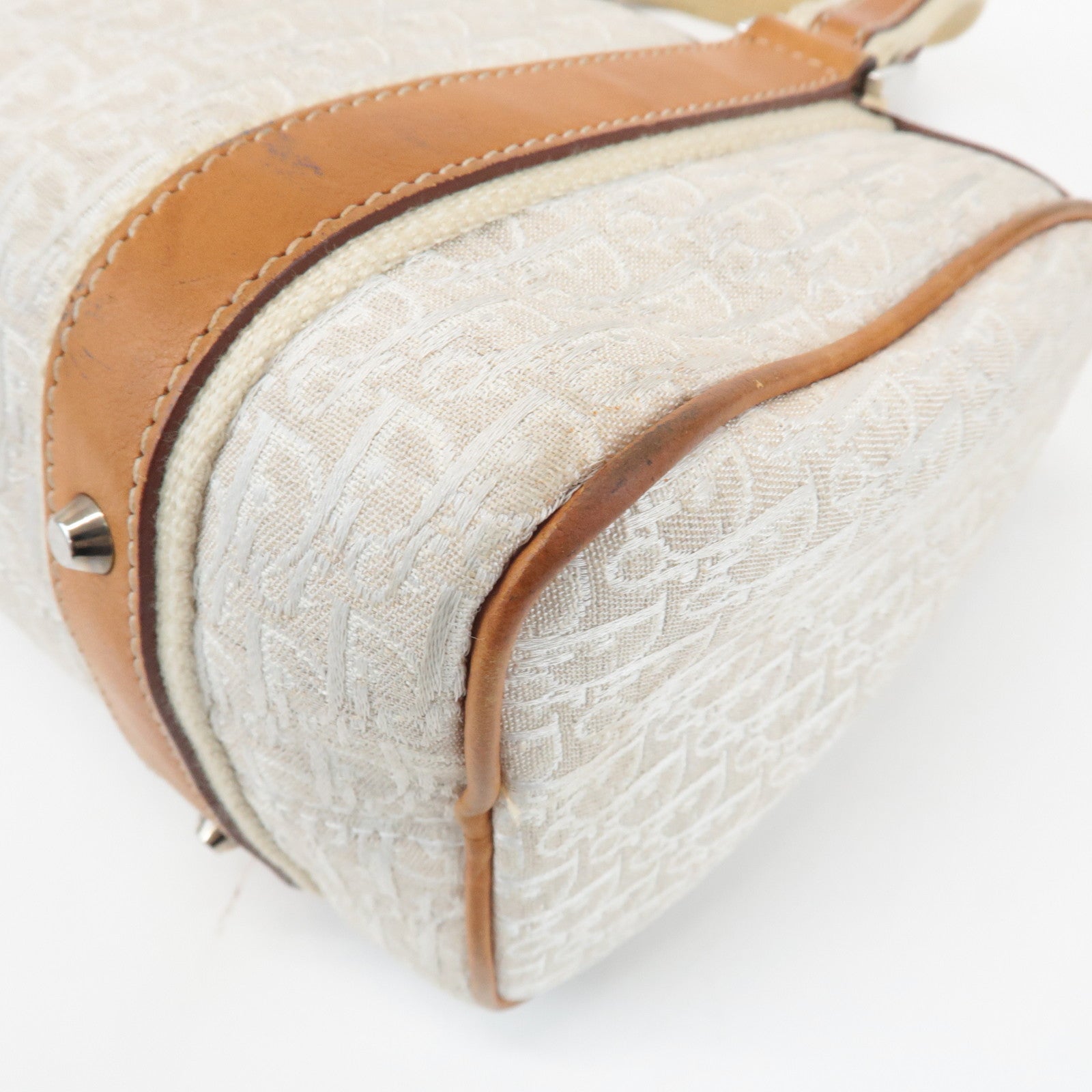 Christian Dior Trotter Canvas Leather Mini Boston Bag White Brown