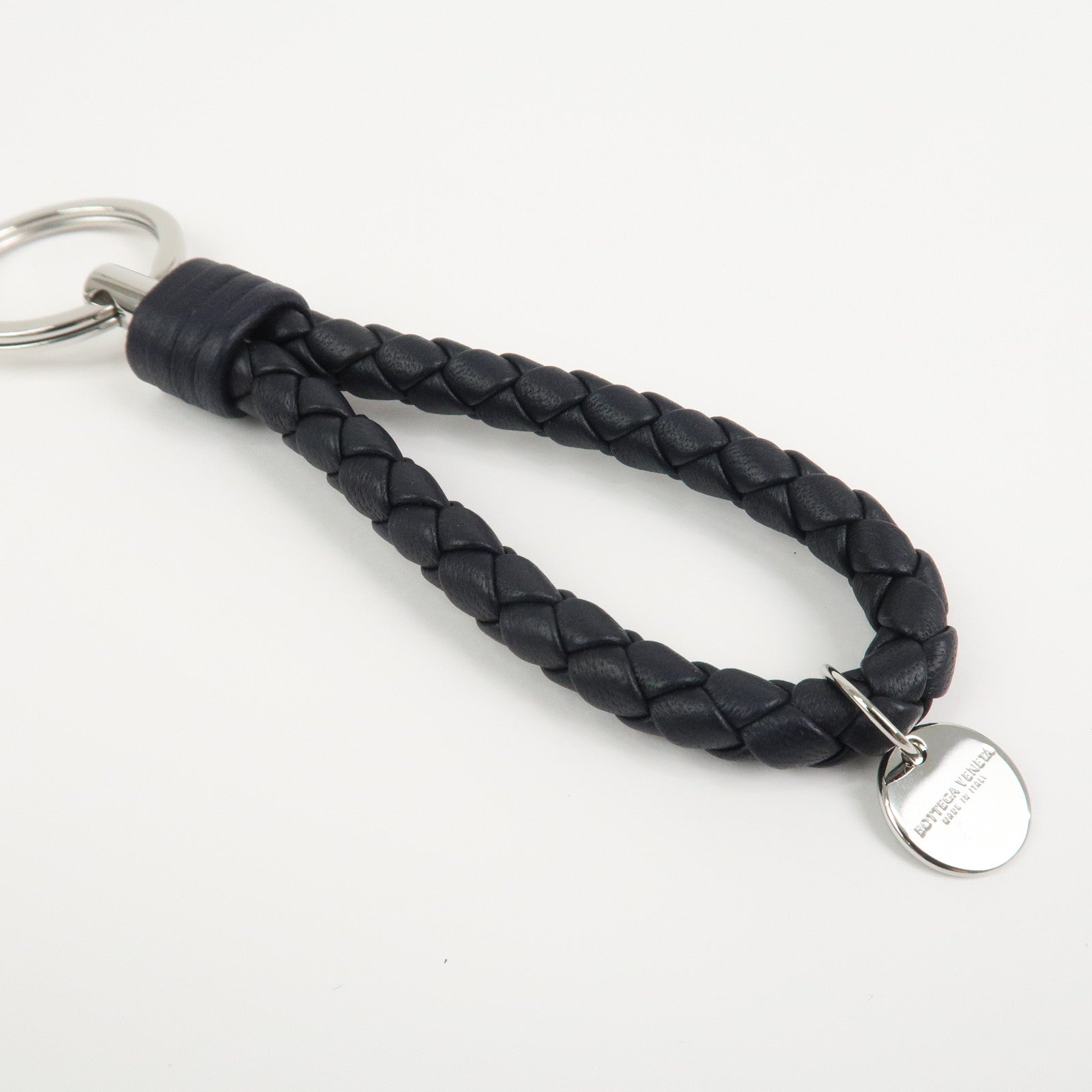 BOTTEGA VENETA Intrecciato Leather Metal Key Holder Bag Charm Black