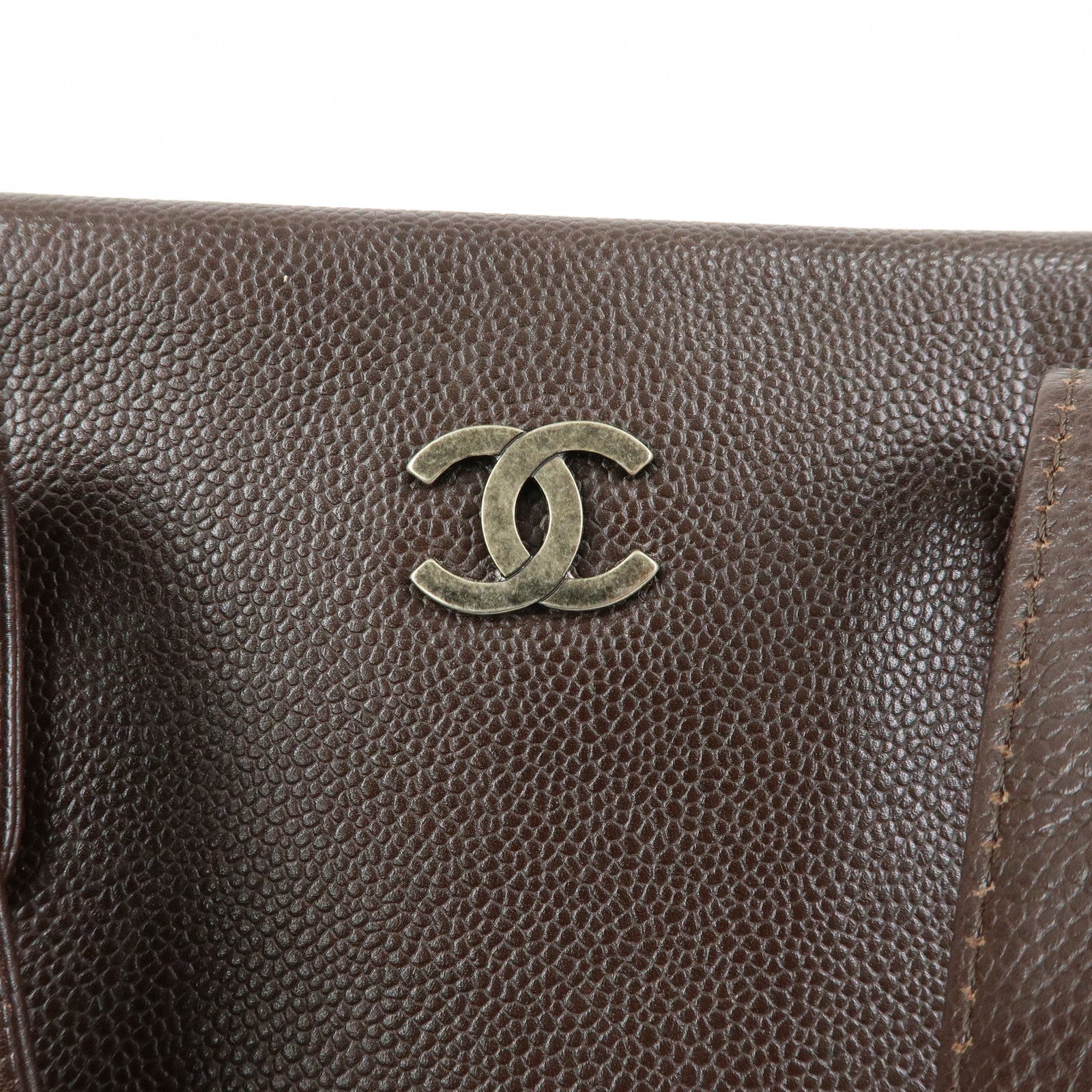 CHANEL COCO Mark Caviarskin Tote Bag Hand Bag Shoulder Bag Brown