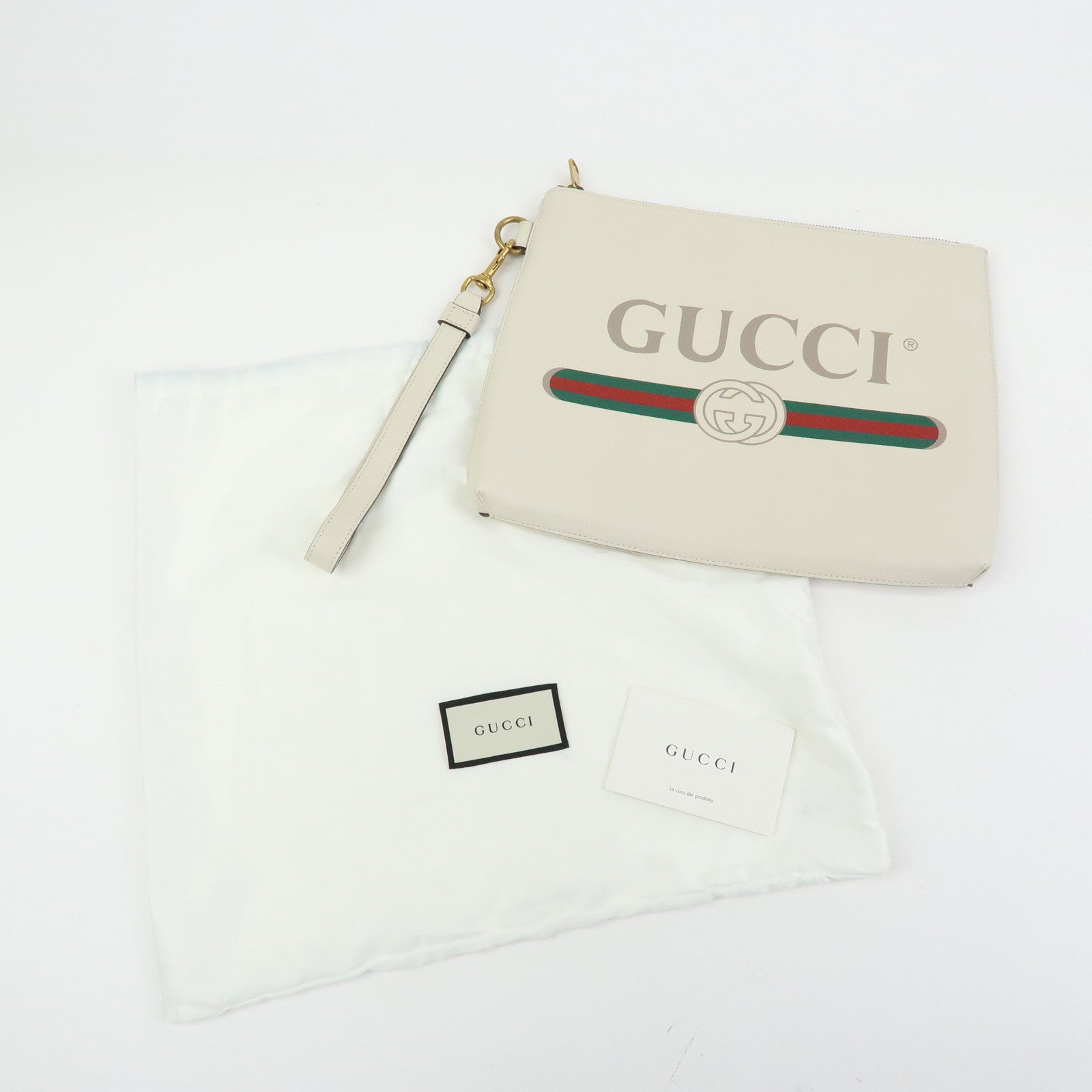 GUCCI Sherry Vintage Logo Medium Portfolio Clutch Bag Ivory 572770